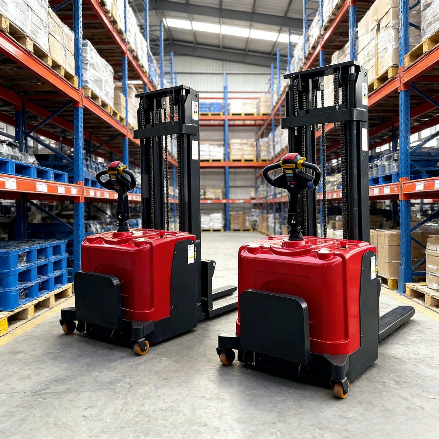 Adjustable Fork Electric Pallet Stacker Enhanced with Material Lift Support for Warehouse, Retail backrooms, and Factory Production Flow Including Fork Lift Capability