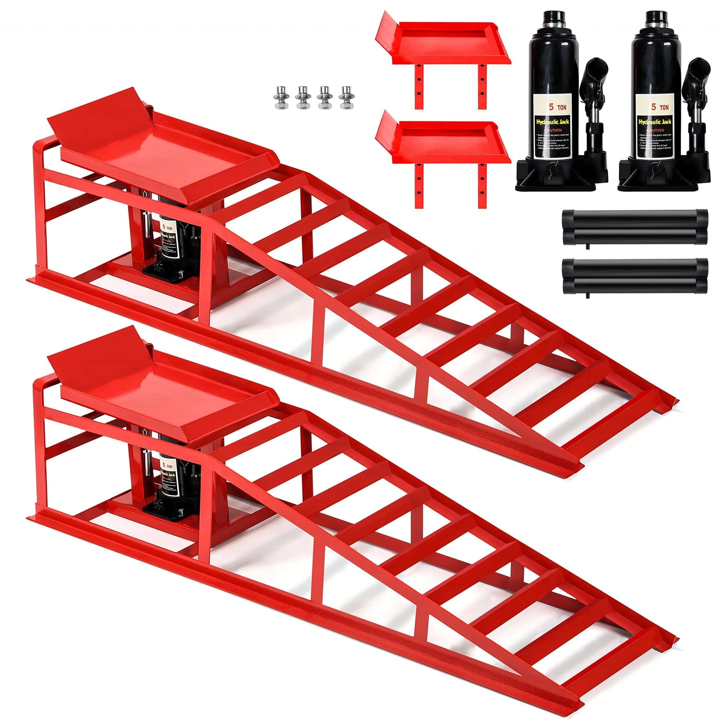 2PCS 5T 11060lbs Hydraulic Car Ramps, Heavy Duty Hydraulic Vehicle Ramps Lift Ramp, Portable Car Ramps for Oil Changes, Car Lifts for Home Garage, Vehicle Auto Garage Repair, Mens Gifts Ideas