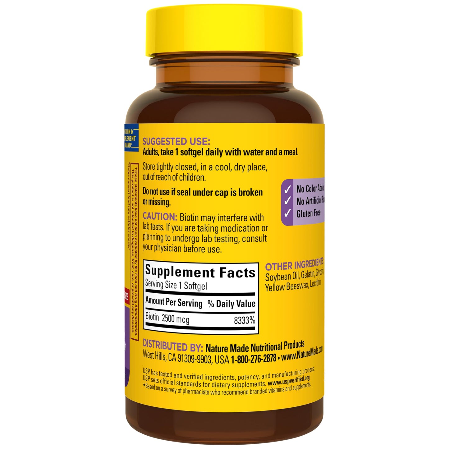 Nature Made Biotin 2500 mcg Extra Strength, Biotin Supplements Support Healthy Hair Skin & Nails, 150 Softgels, 150 Day Supply