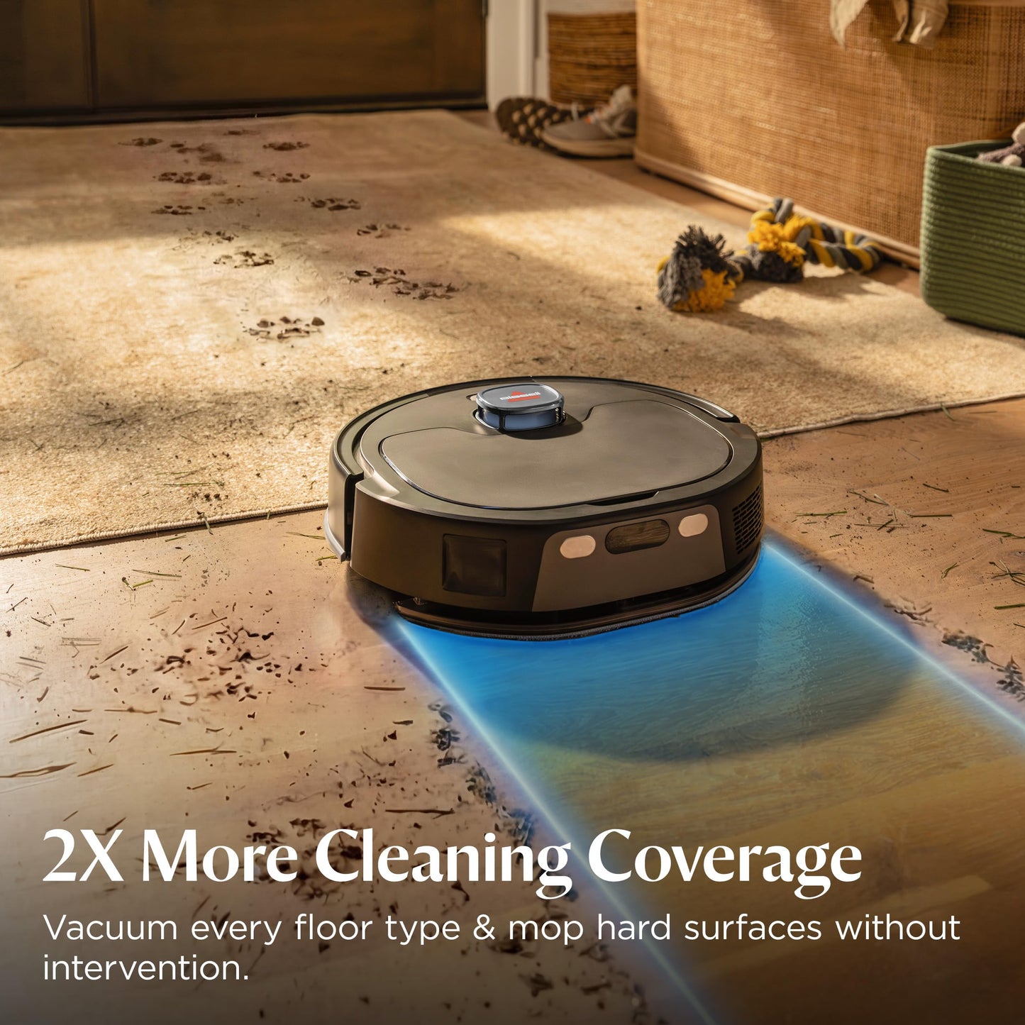 Bissell FlexClean Robot Vacuum & Mop with No Tangle Pet Brush Roll, LiDAR Navigation & Liftable Pad for Pet Hair Removal on Hard Floors & Rugs, HEPA Filtration and Self-Empty Base, 4270
