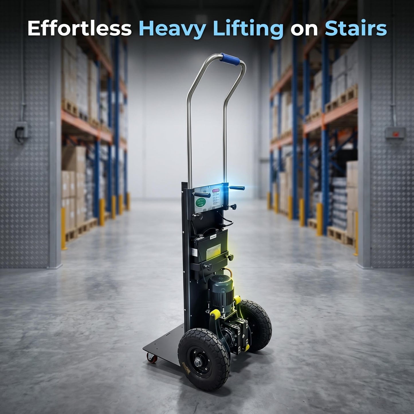 Large Load Capacity Electric Stair Climbing Cart, Electric Stair Climbing Machine for Construction, Electric Stair Climbing Lifting Handcart with 48V Lithium Battery
