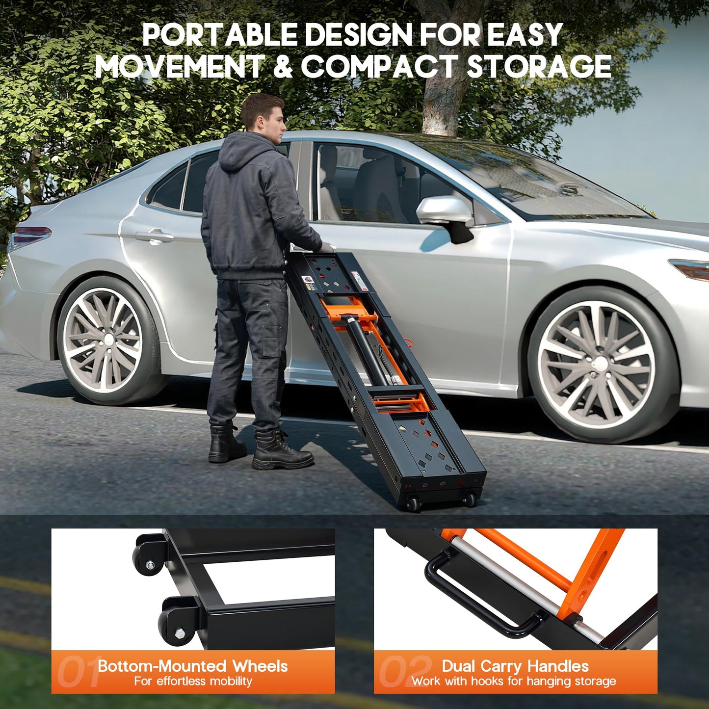 SPECRAFT 5000 LBS Portable Car Lift, Heavy-Duty Hydraulic Quick Jack with 20.1" Max Height, Multi-Safety Lock Bars & Wheels, Adjustable Scissor Lift for Cars, SUVs, Light Trucks, Garage Use, Black