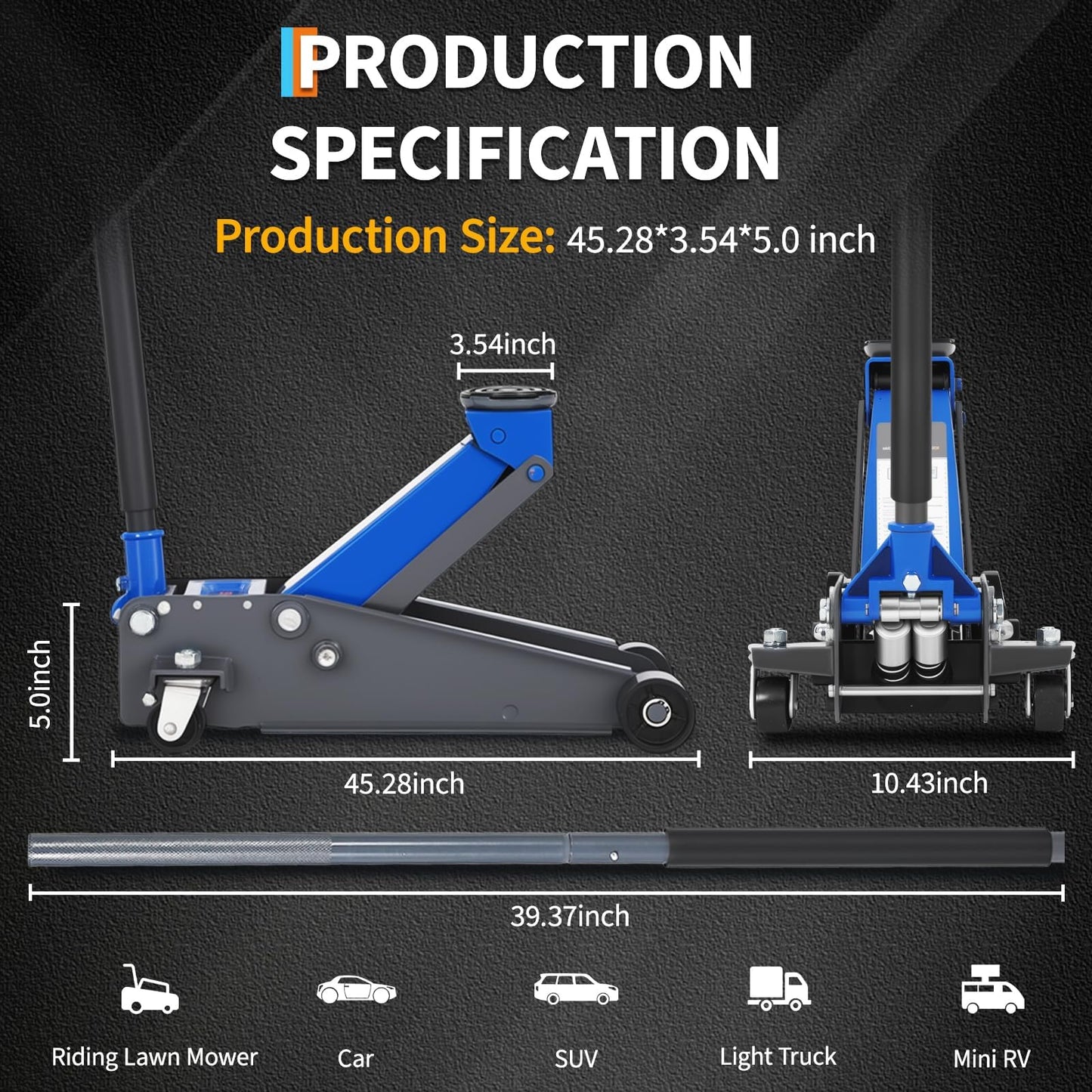Patikuin 3 Ton Heavy Duty Low Profile Hydraulic Racing Floor Jack - Dual Piston Quick Lift Pump - Robust Aluminum & Steel Build - 2.95–15.35 Inch Lifting Range for Car, SUV, Truck, Garage - Blue +