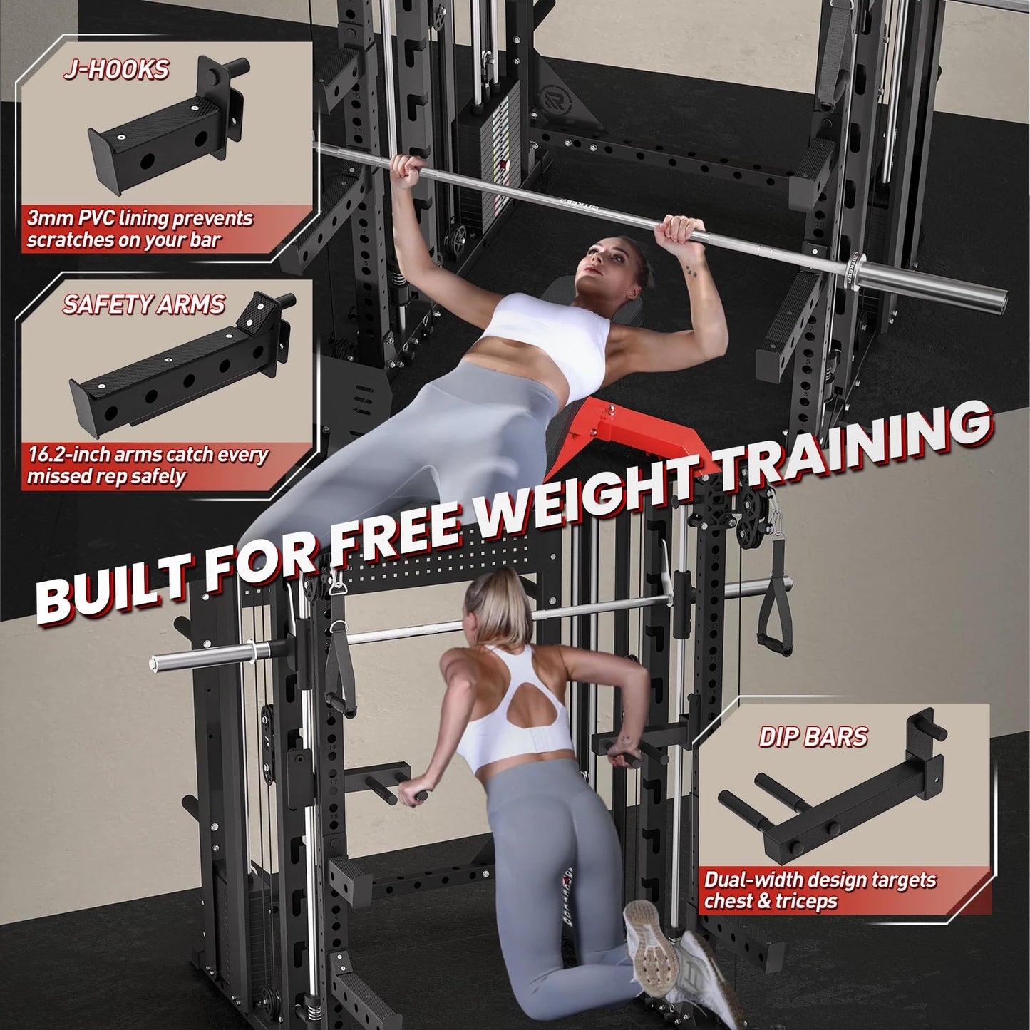 RitKeep Nimitz N1 Counterbalanced Smith Machine, All-in-One Home Gym with 300 LB Weight Stacks, 31 Cable Positions, Dual Pulley Ratios, Functional Trainer & Power Rack (Classic, RAB 3000 (Black))