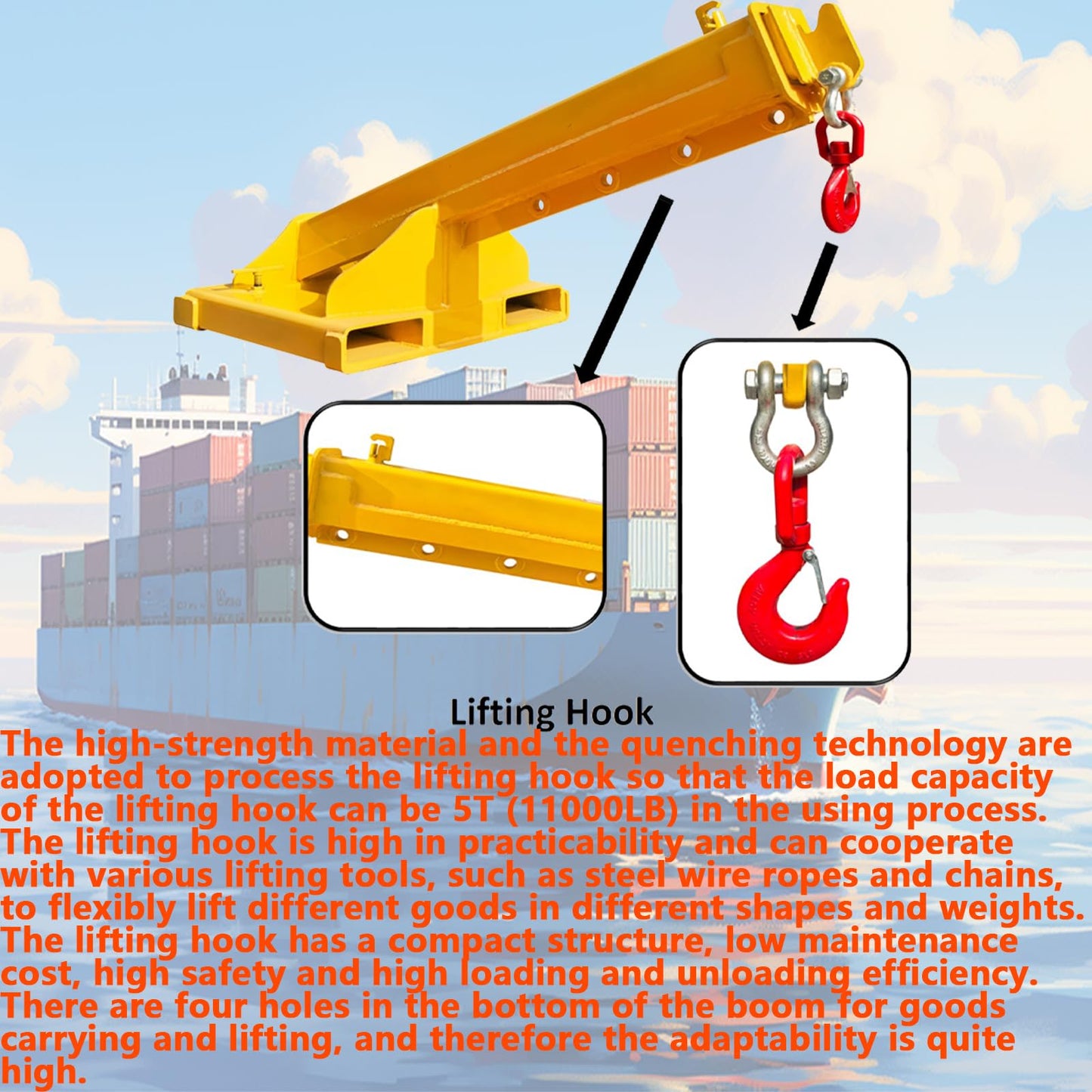 WYDDDARY Adjustable Mobile Crane Lifting Hoist Truss Jib Boom 11023.11LbS Capacity Forklift Telescopic Boom for Forklift Towing Handling(Angle Fixation)