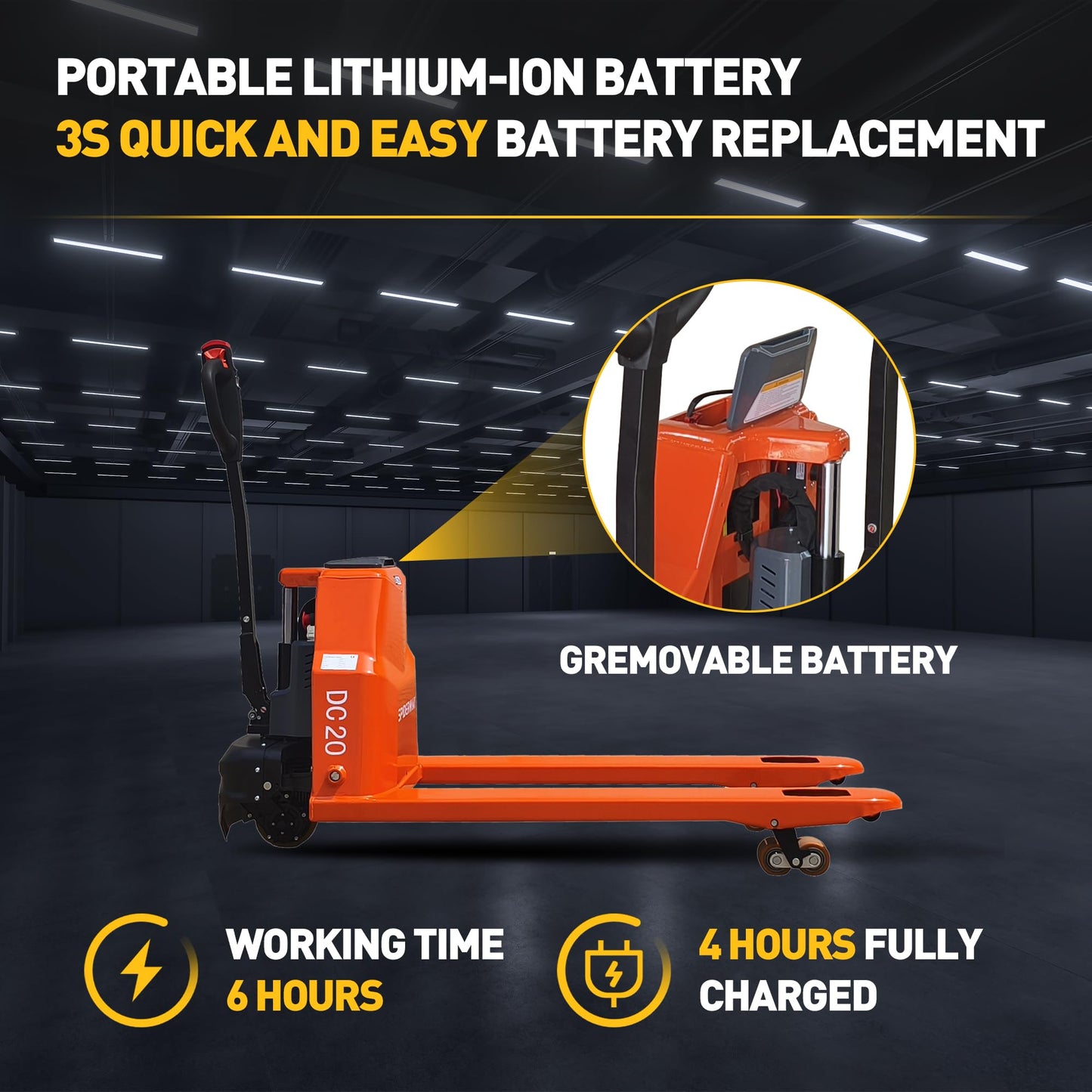 Electric Pallet Jack Truck, 4400 lbs Capacity Motorized Pallet Lift Trucks，48” L × 27” W Fork Size,Lithium Battery Powered Pallet Truck, 6-Hour Runtime, for Warehouse Material Handling