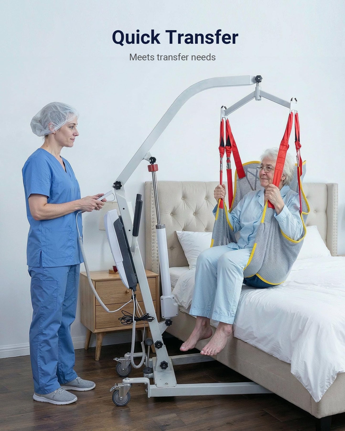 noerishia Electric Transfer Lift Chair, 440 lbs Capacity Battery Powered Patient Lift with Sling, Floor to Bed Transfer Aid for Elderly, Home Care Hospital Healthcare Facilities