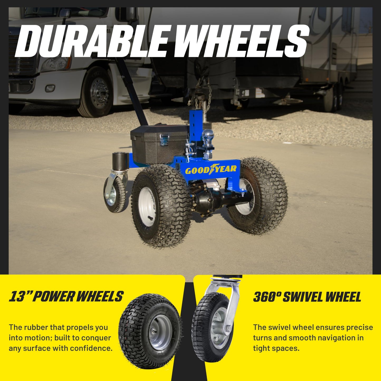 Goodyear Electric Trailer Dolly 3600LBS Max Trailer Weight 600LB Max Tongue Weight DC 24V 800W 7Ah w/Heavy Duty Commercial 2" Ball Hitch Mount