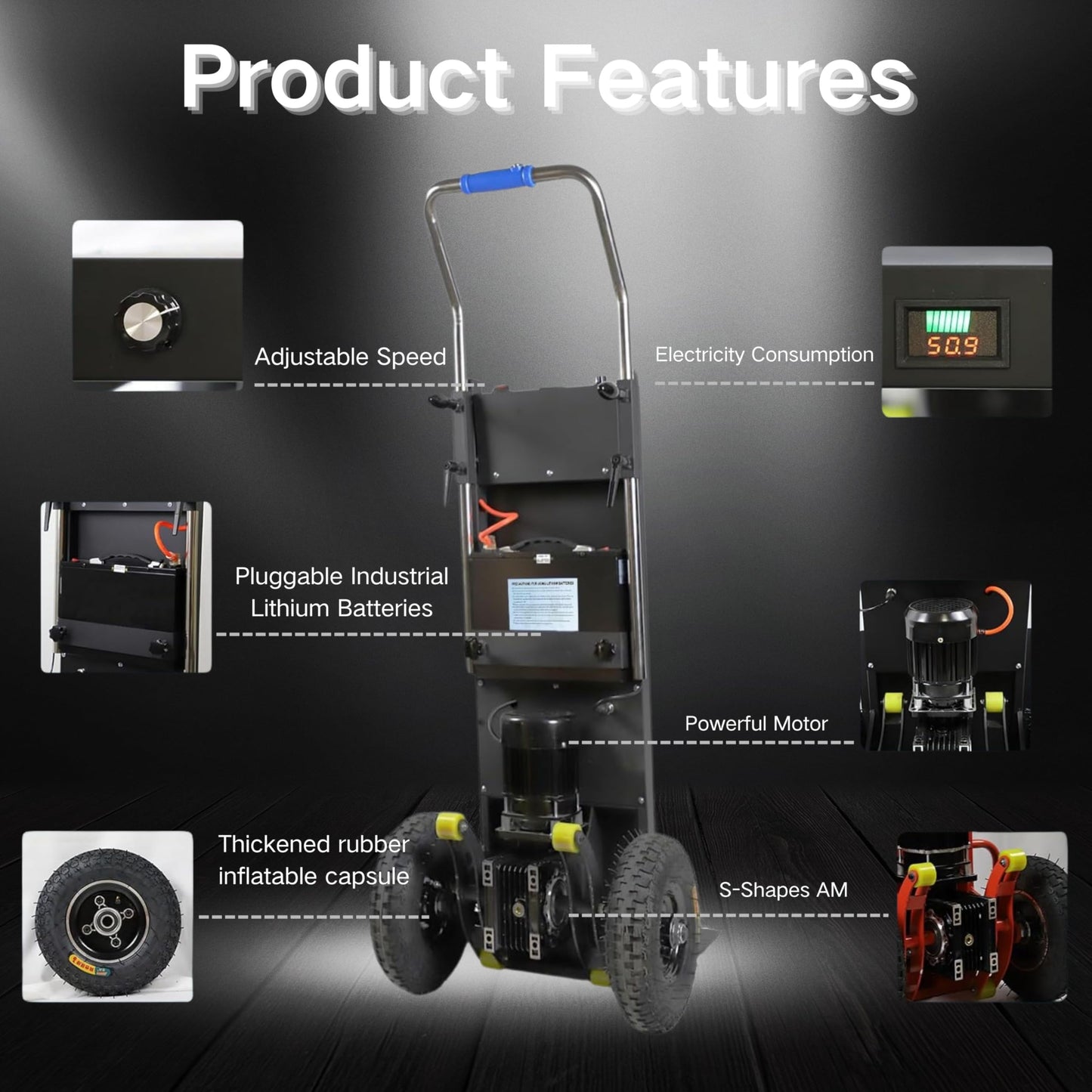 880lbs Stair Climbing Cart, 1200w Electric Stair Climbing Dolly, Stair Climbers for Grocery Warehouses, Appliance Dolly Heavy Duty (Black)