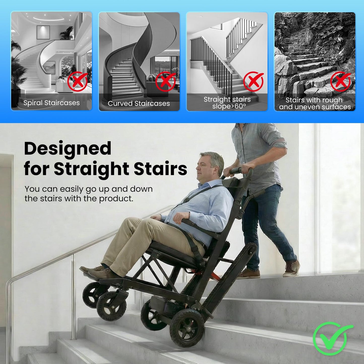 Power Wheelchair Foldable, Electric Stair Climbing Wheelchair, Stair Chair Lifts for Seniors, Mobile Elderly Stair Chair Load Capacity 450lbs