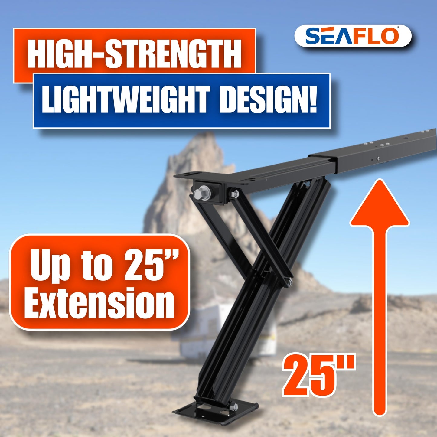 SEAFLO 12V High-Speed Electrical Powered Stabilizing Jack, 4,000 Lbs Static Load Capacity, Heavy-Duty Powder-Coated Steel, Up to 25” Extension, Waterproof Motor, Corrosion-Resistant, 4-Year Warranty