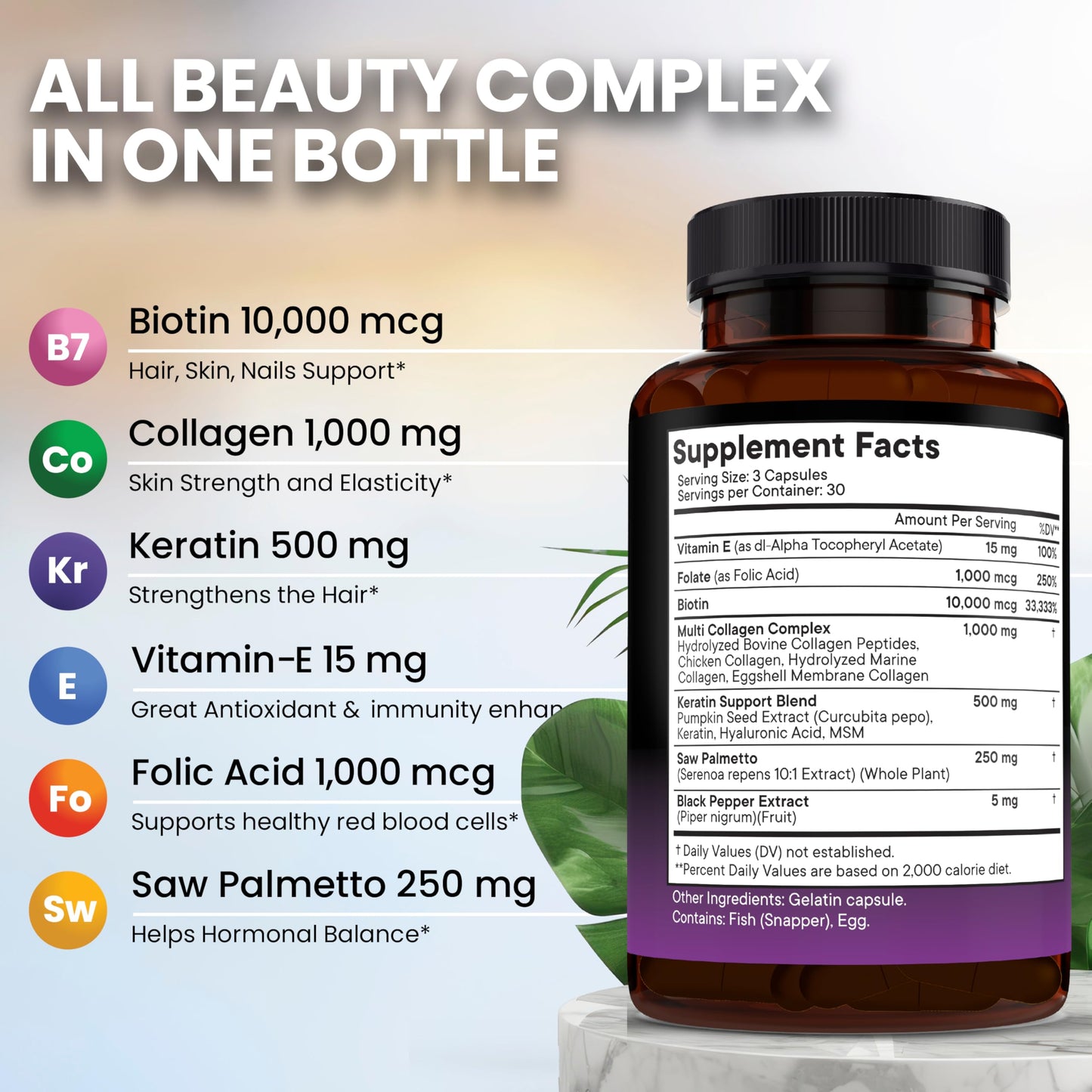 NEW AGE Biotin Collagen Keratin Hyaluronic Acid - 50,000mcg Hair Growth Vitamins for Men and Women, Nails, Hair, Skin Vitamins and DHT Blocker with Vitamin E Folic Acid Pumpkin Seed MSM- 180 Count
