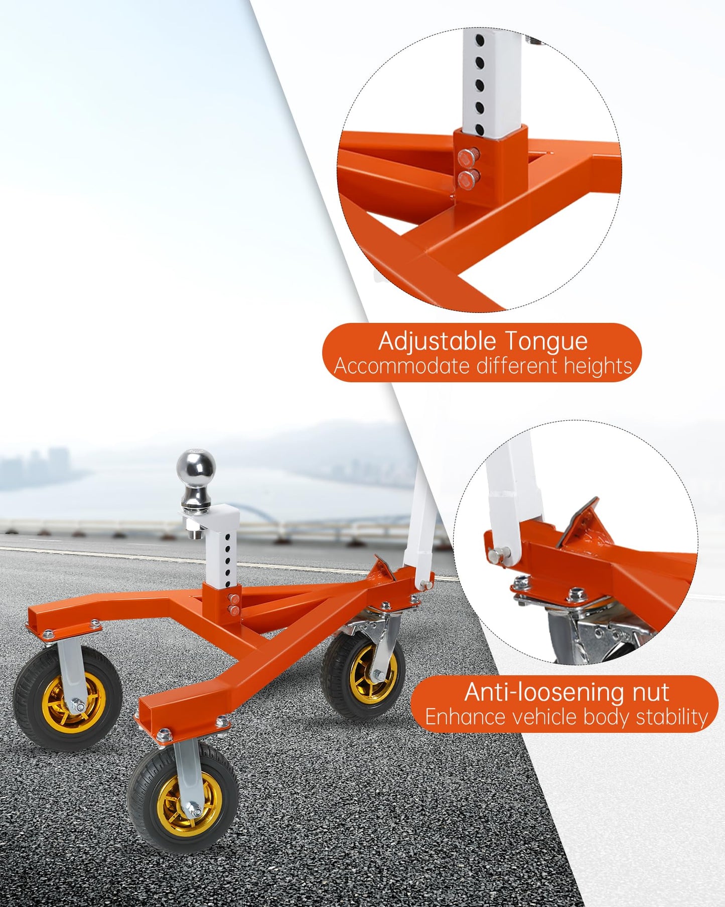 Krysolad Trailer Dolly, 3500 lb Tongue Weight Trailer Mover with 2'' & 2-5/16'' Receiving Tongues, Angle Adjustable, Suitable for RV Boat Motorcycle Jet Ski