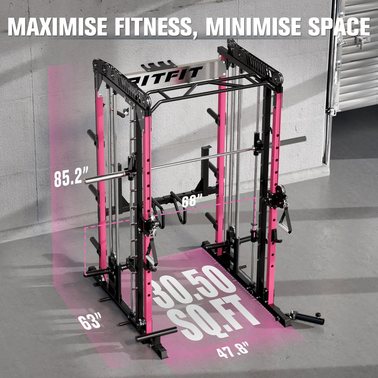 RitFit M1 Pro Smith Machine Package, All-in-One Power Cage with Weight Stack Set, Includes LAT Pulldown & Cable Crossover System for Home Gym