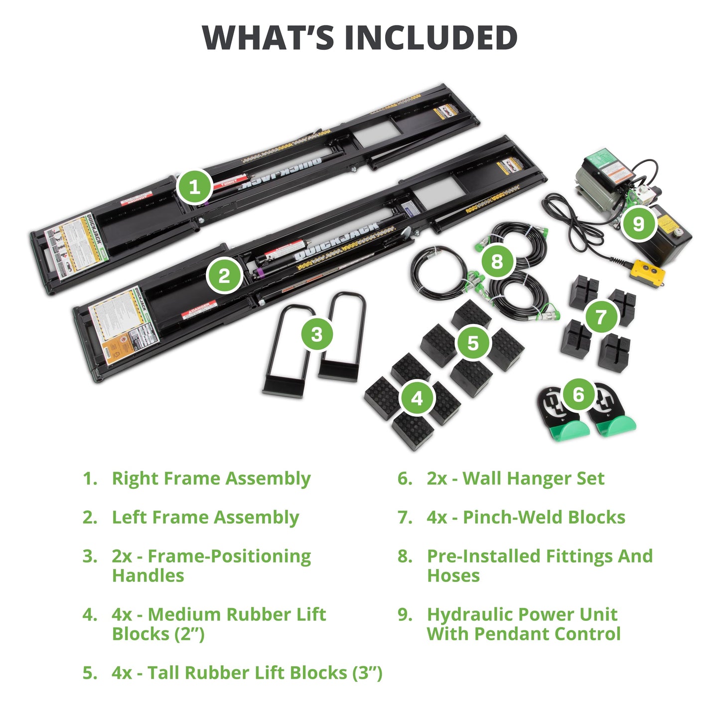QuickJack Bundle - 6000TL Portable Car Lift, Wall Hangers & Pinch-Weld Blocks, ALI Certified, 6,000-lbs. Capacity, 110V Power Unit, Car Lift for Garage, Shop, & Mechanic