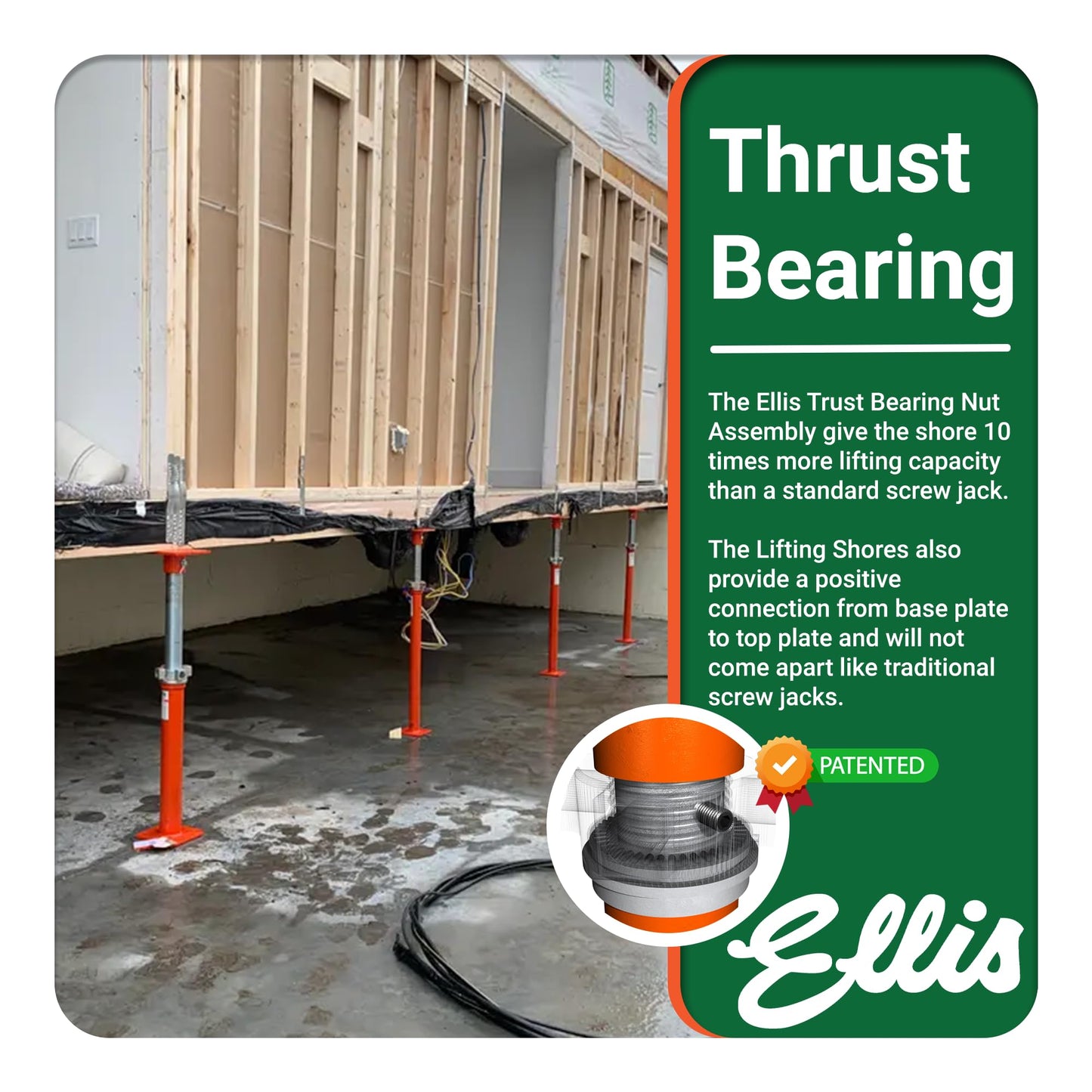 ELLIS Heavy-Duty Adjustable Steel Shore – Permanent or Temporary Floor Support for Beams, Concrete, and Structural Repairs – 34,000 lb Safe Load Capacity – 55"-80" Adjustment