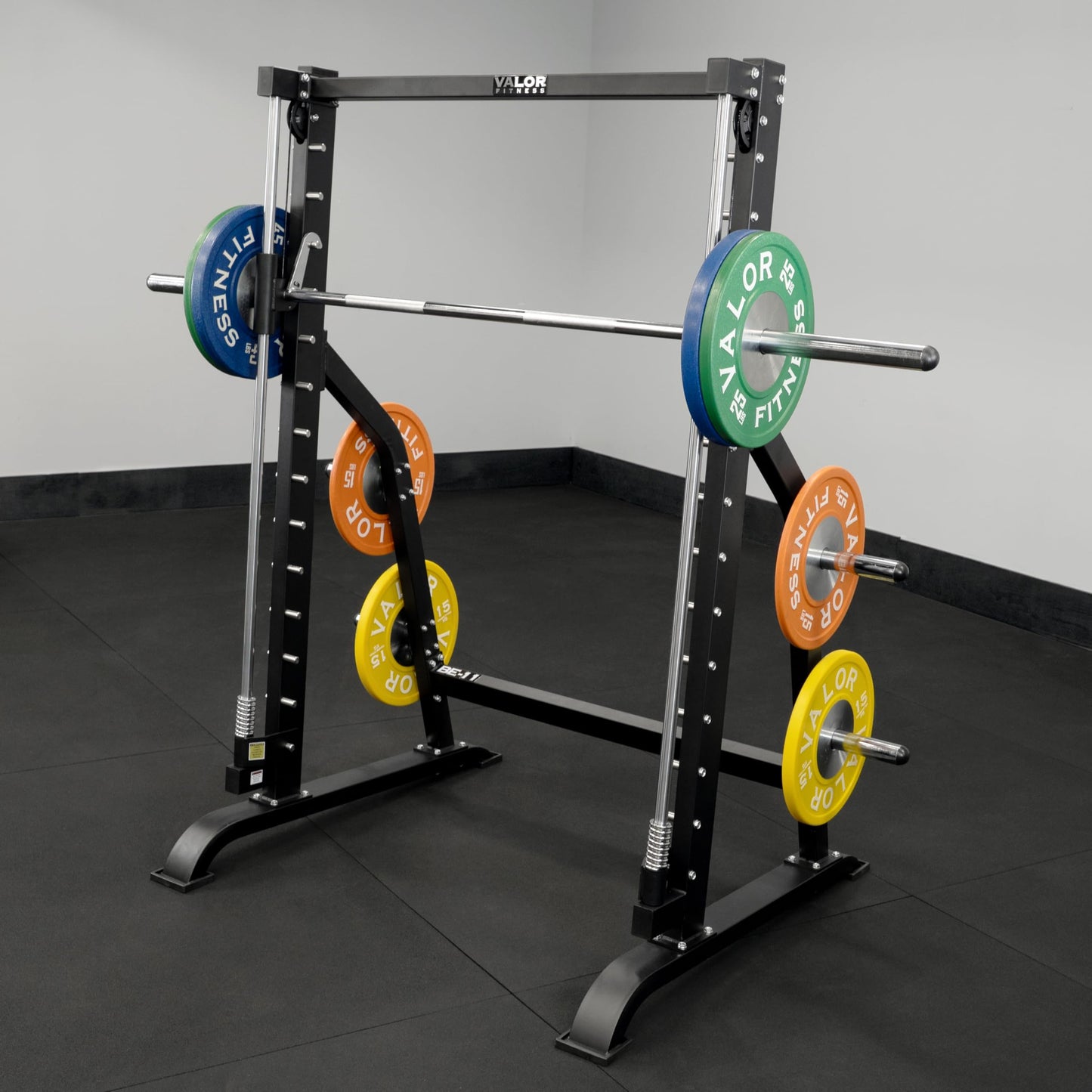 Valor Fitness Smith Machine Squat Rack Cage - Home Gym Equipment - 2" Plate Storage - Attached Sliding Knurled Barbell - Max Weight 500 Lb