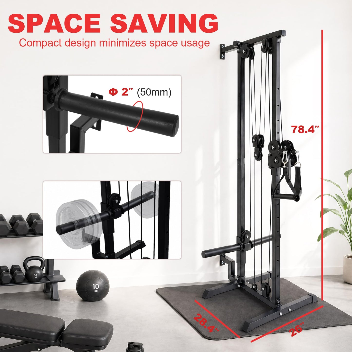 Fitvids Wall Mount Cable Station, 17-Position Dual Pulley, Cable Crossover for High/Low Pulls, LAT Pulldown & Tricep Rope, Space-Saving Home Gym, 400lb Load, Steel Construction