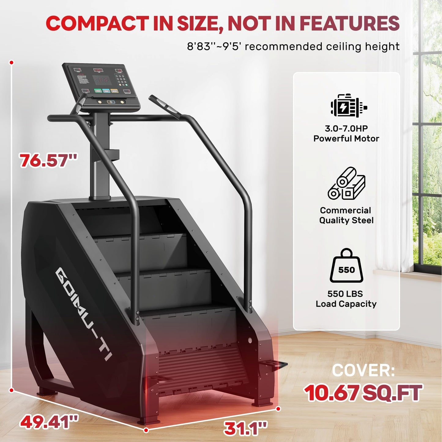 Goimu T1 Stair Stepper Machine, 550Lbs Commercial Grade Stair Climber for Home with 15 Resistance Level and LED Screen, Stepmill Exercise Machine for Full Body Workouts, 24-164 Steps/Min (Black)