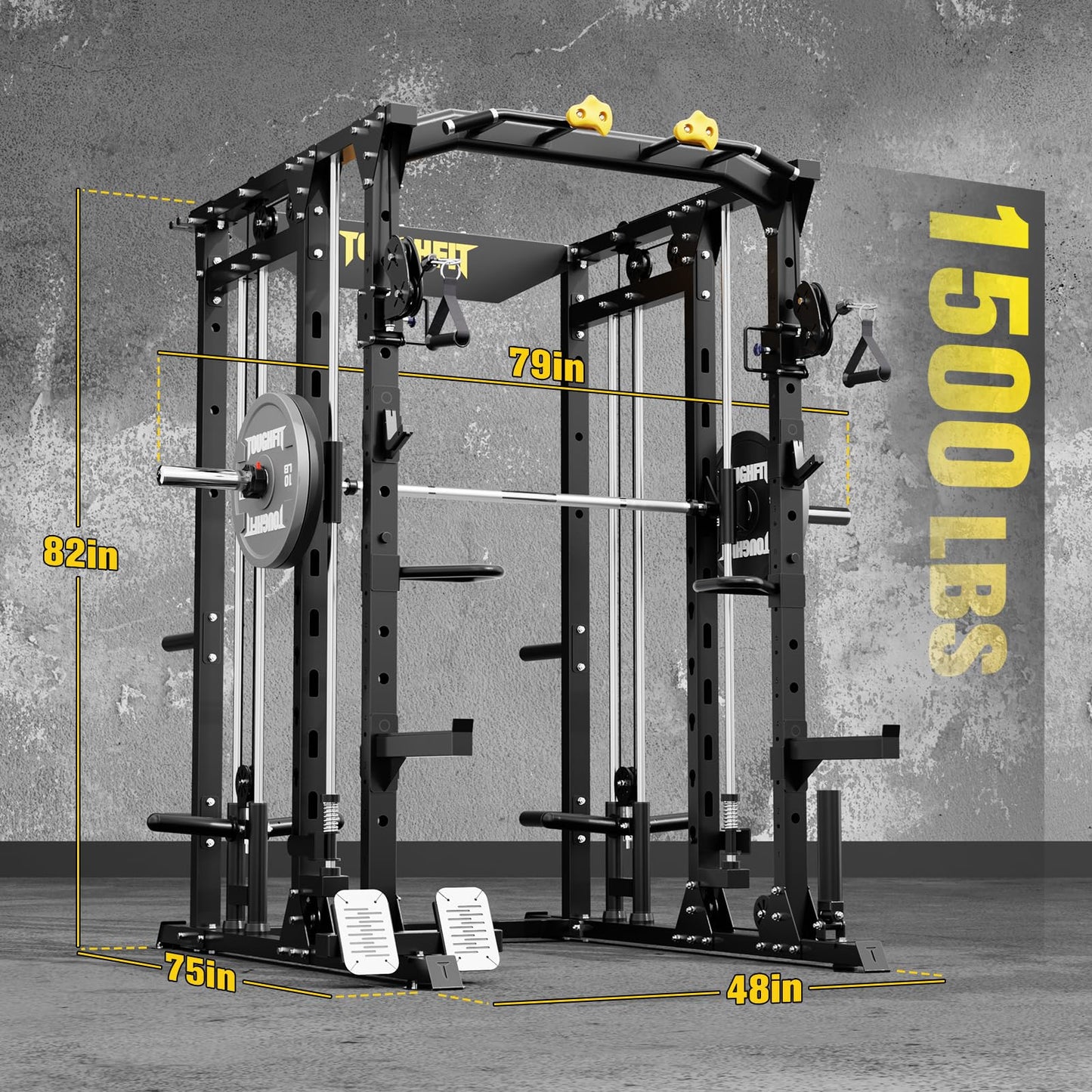 ToughFit F4 Smith Machine, Power cage with Adjustable Cable Crossover System, All-in-One Squat Rack Training Equipment for Home Gym
