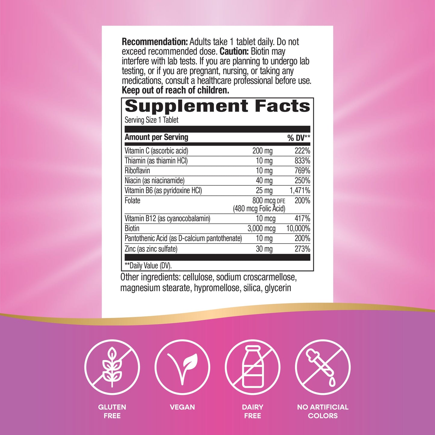 Nature's Way Biotin Forte, Supports Healthy Hair, Skin & Nails*, Hair Skin and Nails Vitamins*, 3000 mcg Biotin per Serving, with Zinc, Vitamin C, B-Vitamins, 60 Tablets (Packaging May Vary)