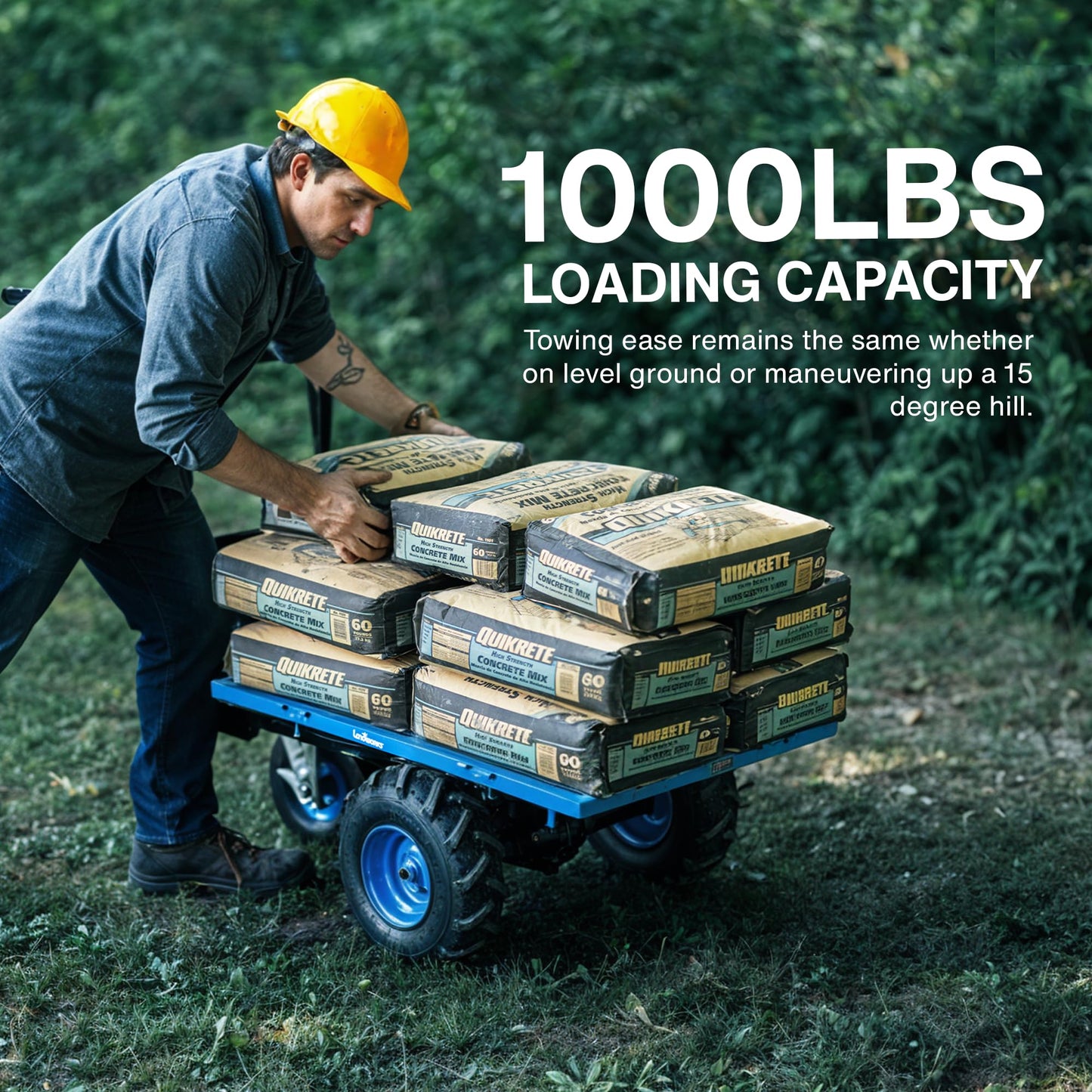 Landworks Utility Service Cart Wheelbarrow Power Wagon, Super Duty Electric 48V DC Li-Ion Battery Powered, 500 lbs Load & 1000+ lbs Hauling Capacity, Farm & Garden Dump with Modular Cargo Bed