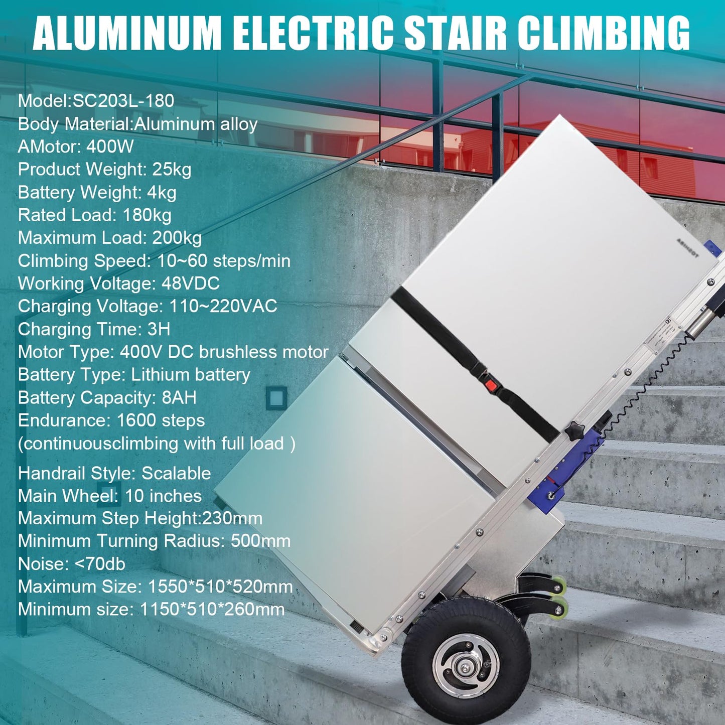 HITUGU Electric Stair Climbing Hand Trucks Dolly Cart, 440lb Load Capacity Heavy Duty Stair Climbing Cart Aluminum Powered Stair Climbing Hand Truck with Extensible Handle
