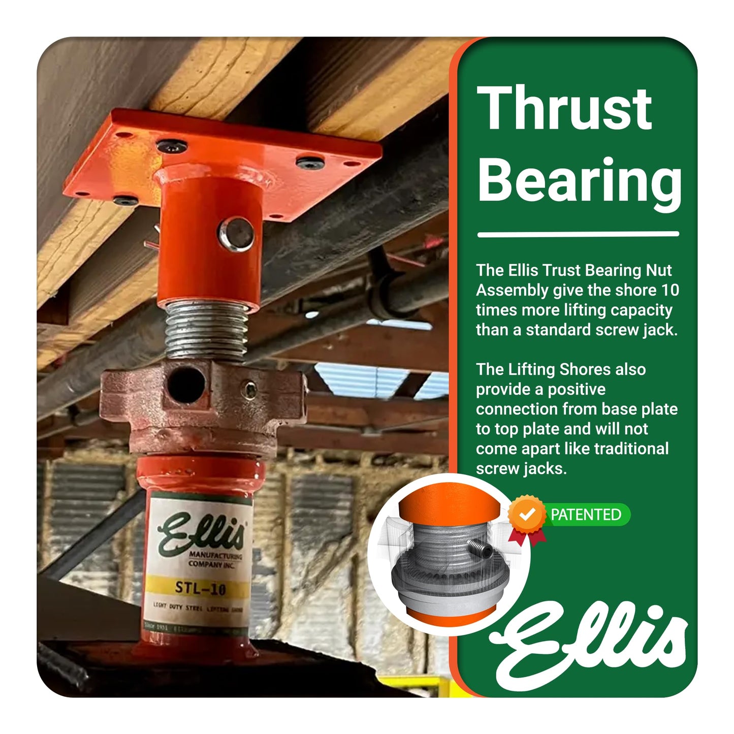 ELLIS Heavy-Duty Adjustable Steel Shore – Basement Jack for Floor Leveling, Foundation, Beams, and Concrete Bracing – 56,000 lb Safe Load Capacity – 10"-14" Adjustment