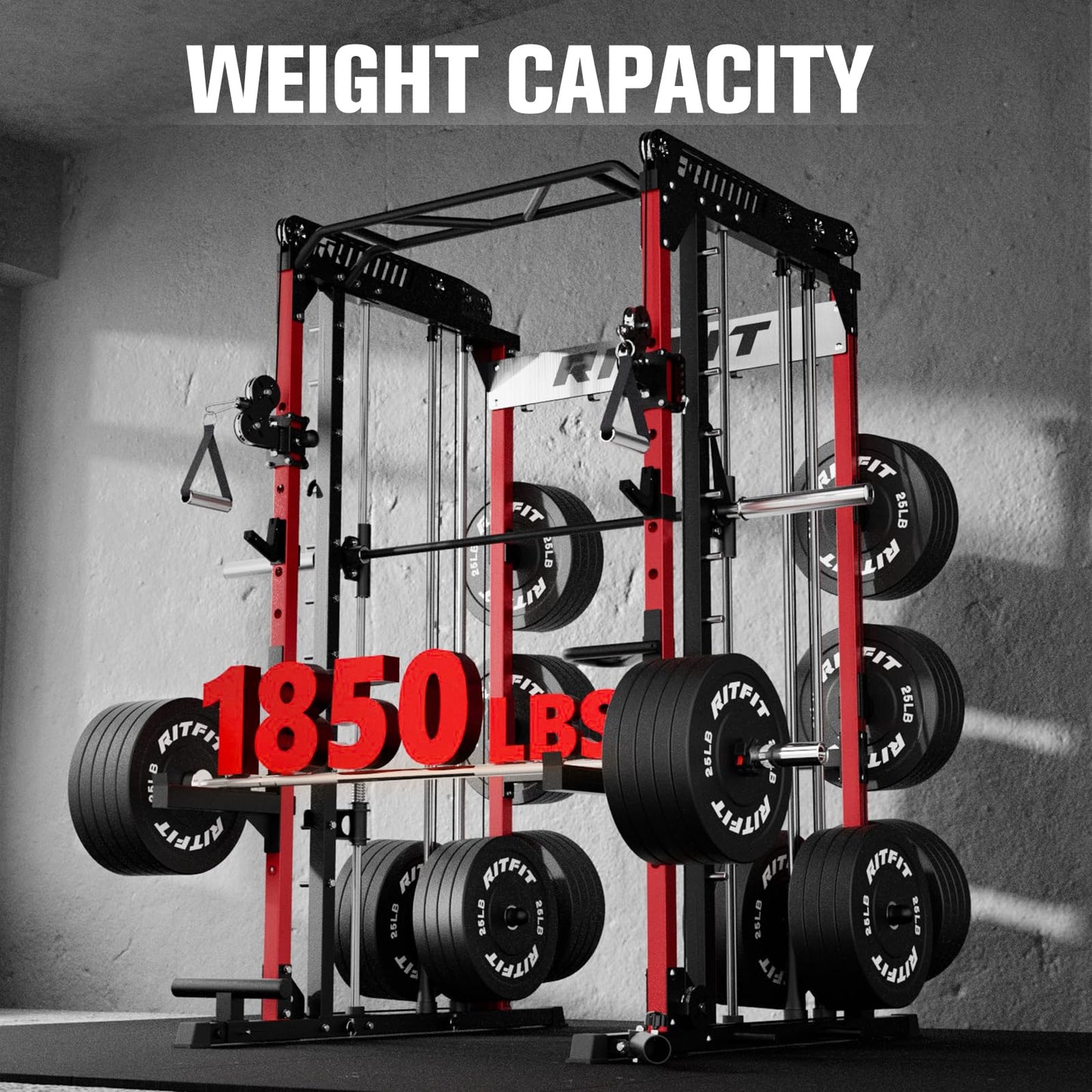 RitFit M1 Pro Smith Machine with LAM1 Adjustable Lever Arm Attachment, All-in-One Power Cage, Power Rack with LAT Pulldown & Cable Crossover System for Home Gym(Red,CP230)