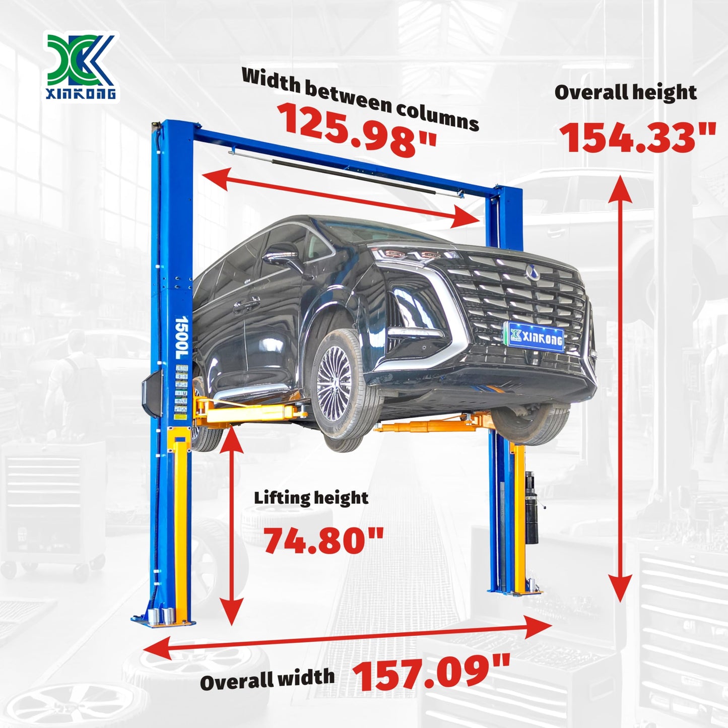 XK-1500L Auto Lift Car Lift 3+3 Enhanced Lifting Arm Capacity 15000 Lbs Overhead Truck Hoist with 36 Months Parts Replacement