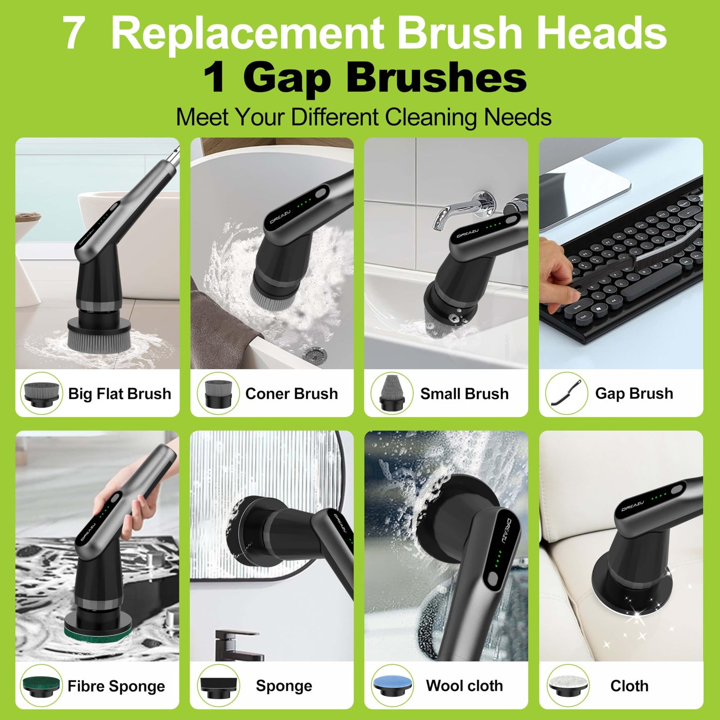 Dreazu G2-Pro Electric Spin Scrubber - Upgraded 10-in-1 Scrubber Brush Electric, Retractable Handle & 2-Speed for Bathroom, Bathtub, Kitchen, Tile Floors(Gray Brush Head