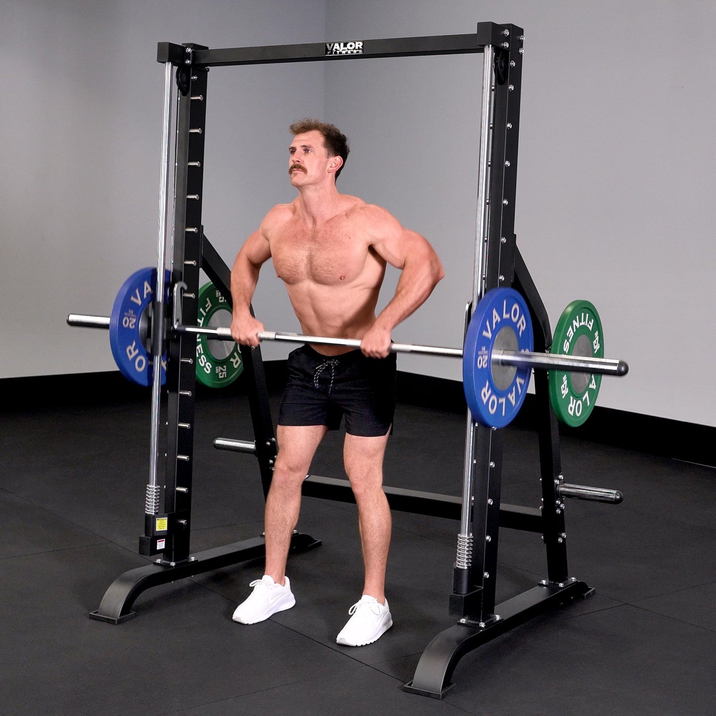 Valor Fitness Smith Machine Squat Rack Cage - Home Gym Equipment - 2" Plate Storage - Attached Sliding Knurled Barbell - Max Weight 500 Lb