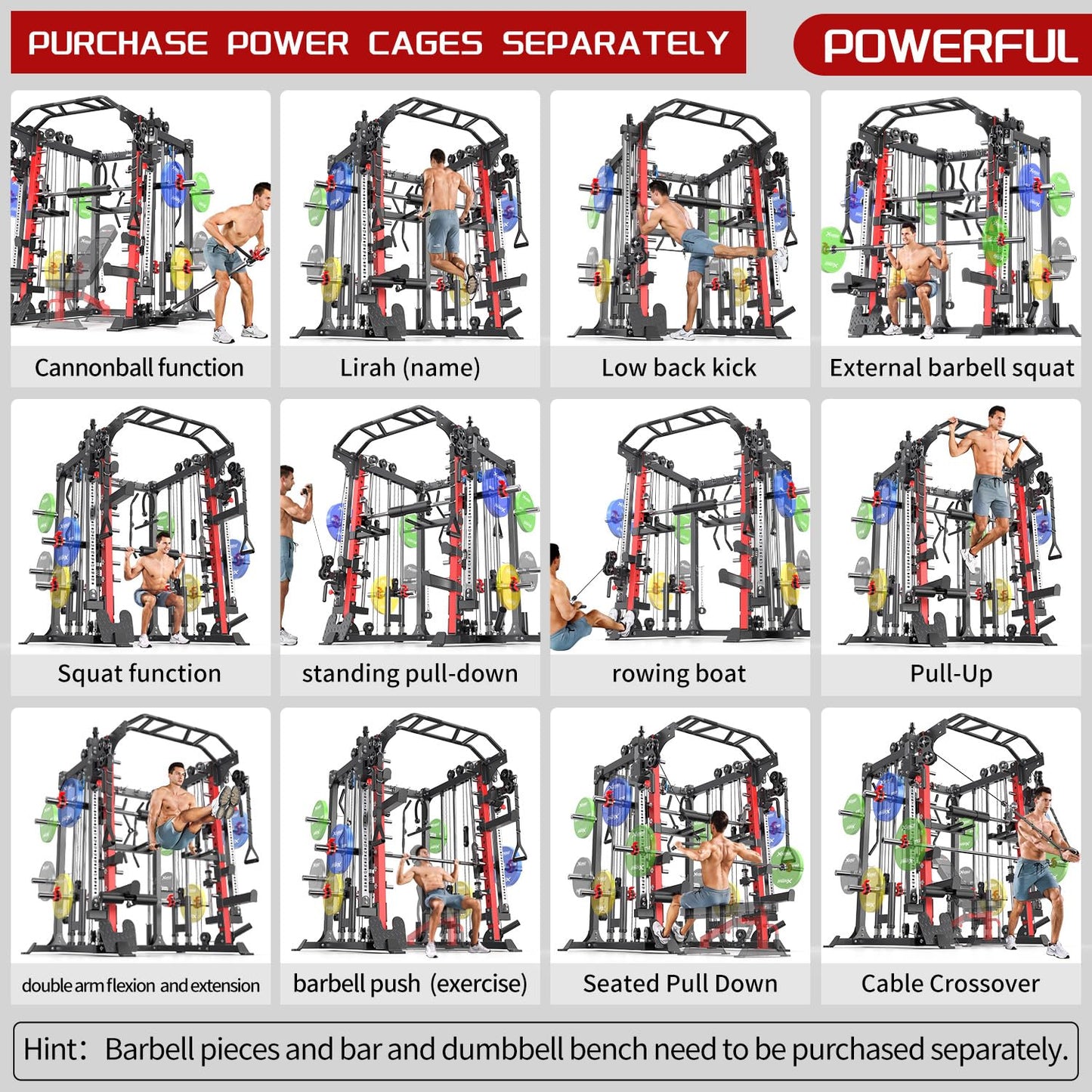 XGSW XINGESIWR Multi-Purpose Squat Rack,Smith Machine Weight Rack Set with Cable Crossover System, Home Gym Power Racks, Power Racks and Packages (L05, Power cage Red)