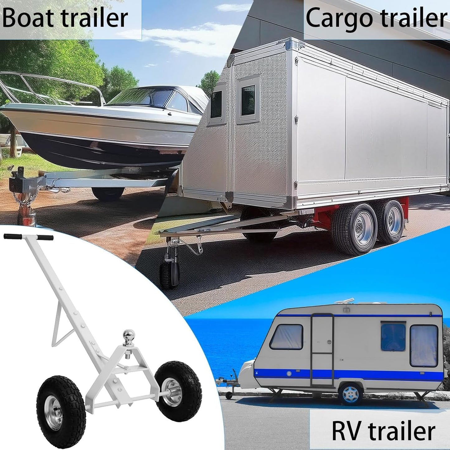 Heavy-Duty Steel Trailer Dolly - 600 Lb Load Capacity, Pneumatic Wheels, 44" Handle for Easy Maneuvering of Boat, Utility, and Jet Ski Trailers (Gray)