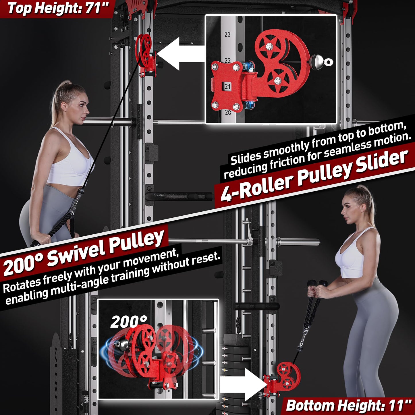 Home Gym Smith Machine with 400lb Weight Stacks – 6-in-1 Power Rack, Crossover, Pull-Up & Dip Station, Full Body Strength Training – RitKeep PMAX-5600 Pro (Black&Red(400LB)-2026 Version)