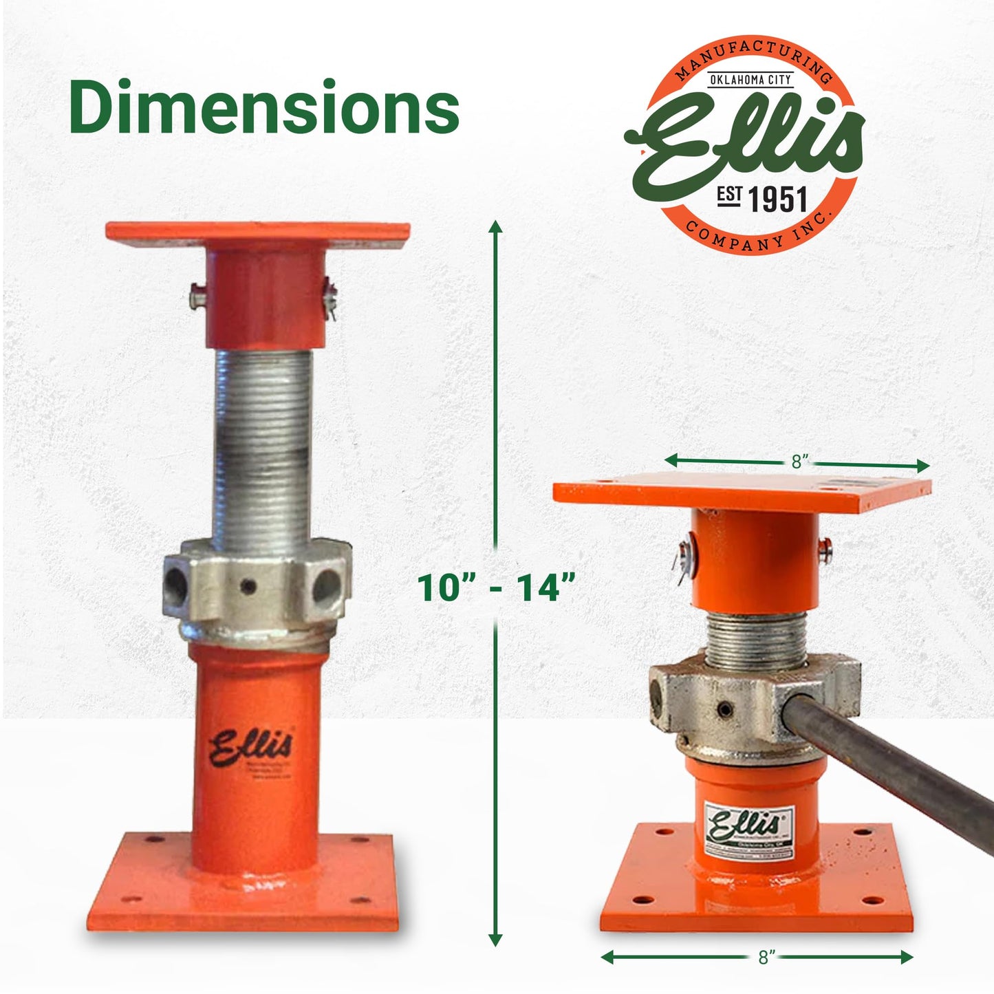 ELLIS Heavy-Duty Adjustable Steel Shore – Basement Jack for Floor Leveling, Foundation, Beams, and Concrete Bracing – 56,000 lb Safe Load Capacity – 10"-14" Adjustment