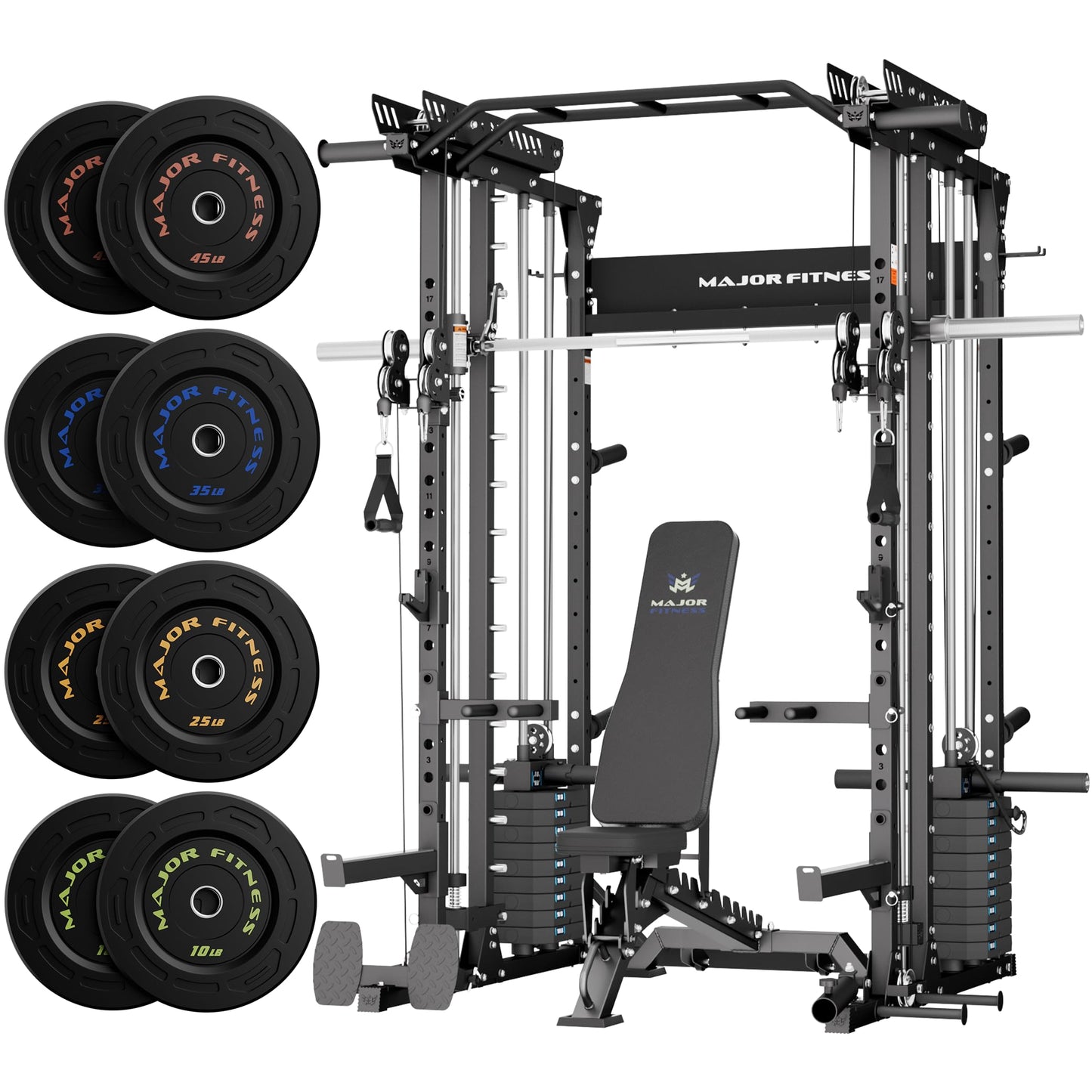 Major Fitness Drone MAX V Smith Machine with Weight Stacks, All-in-One Home Gym Squat Rack--2500LB Capacity, Dual LAT Pull-Down Systems & Cable Crossover Machine, Heavy-Duty Full-Body Workout Machine