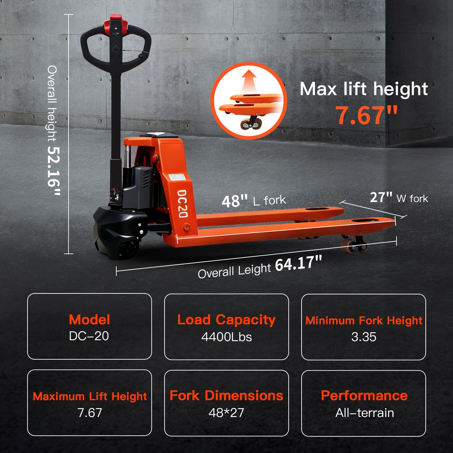 Fully Electric Pallet Jack，4,400lb Load Capacity, Battery-Powered Electric Pallet Lift Equipped with 48" x 27" Forks.for Warehouse Material handling，Includes an Extra Battery