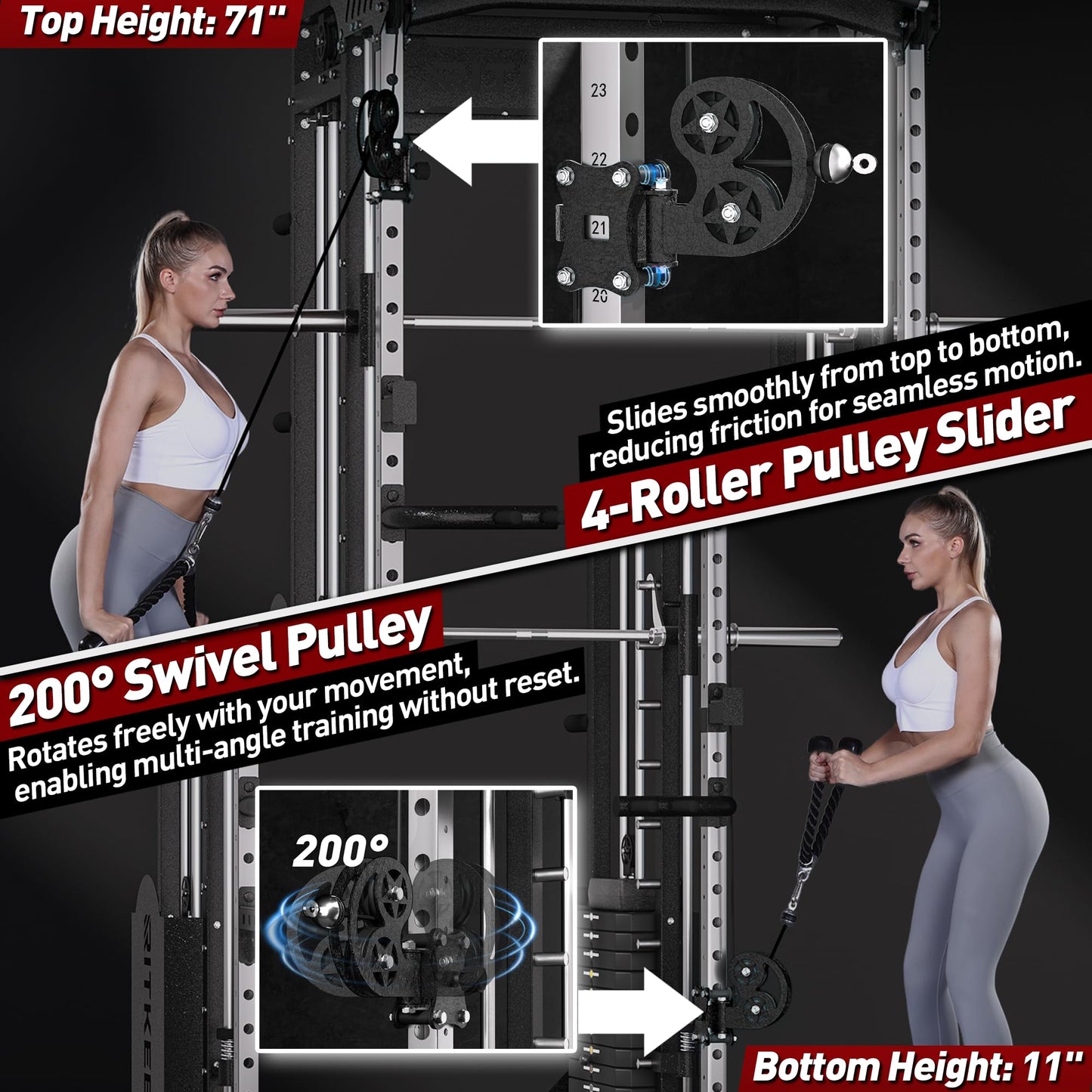 Home Gym Smith Machine with 400lb Weight Stacks – 6-in-1 Power Rack, Crossover, Pull-Up & Dip Station, Workout Eequipment for Home Gym – RitKeep PMAX-5600 Pro