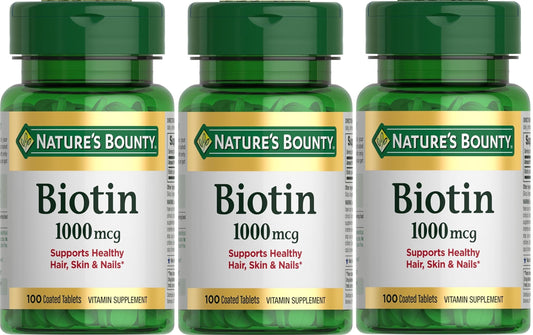 Nature's Bounty Biotin 1000 mcg Tablets, Strawberry, 100 Count, Pack of 3