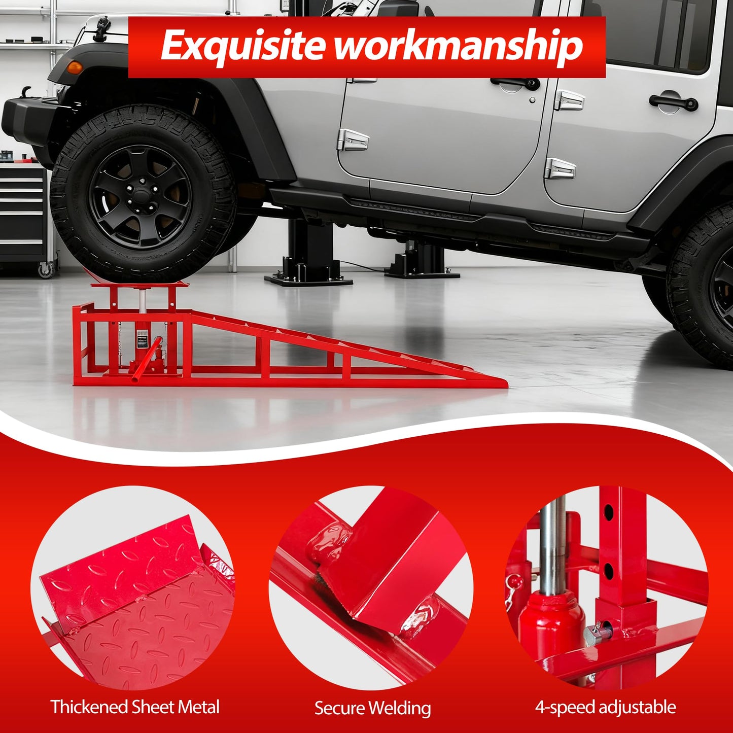LOCKIETTA 2 PCS Hydraulic Car Ramp, 11065LBS 5T Heavy Duty Car Ramps with Hydraulic Jack, Steel Car Ramps for Oil Changes High Lift 9"-14.3" for Home Garage, Vehicle Truck Repair, Red