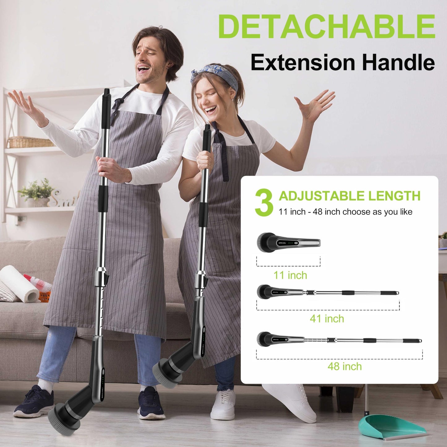 Dreazu G2-Pro Electric Spin Scrubber - Upgraded 10-in-1 Scrubber Brush Electric, Retractable Handle & 2-Speed for Bathroom, Bathtub, Kitchen, Tile Floors(Gray Brush Head