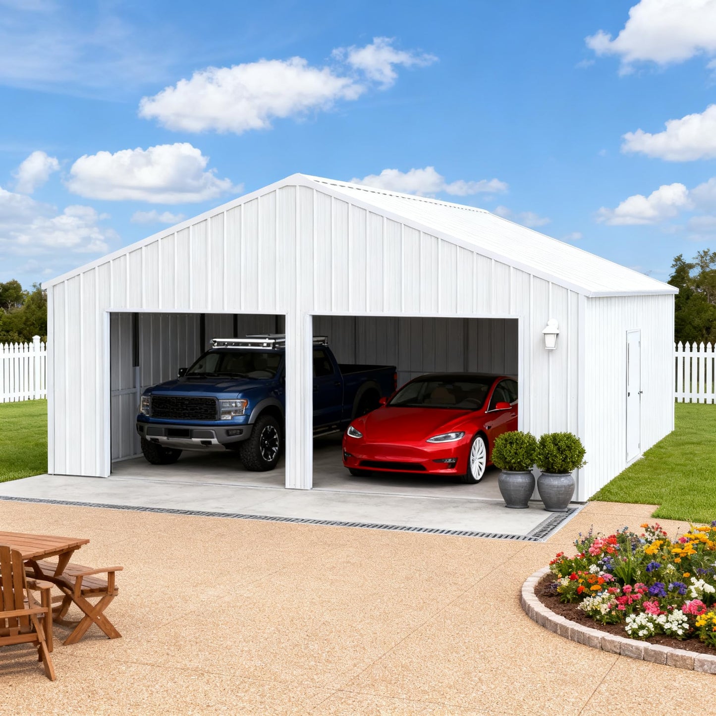 22FT x 23 FT Double Garage Steel Barn Shed – Cream Heavy Duty Metal Garage Storage Shed - The Customer Must Have unloading Capabilities, Such as a Forklift or Crane