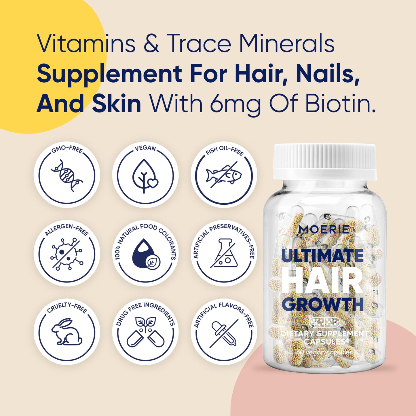 Moerie Ultimate Hair Boost Supplements for Women & Men - Hair, Skin, Nails Vitamins with Biotin & Minerals for Hair Health - Thicker Hair - 60 Capsules