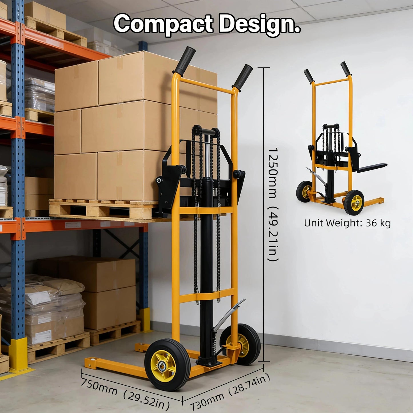 Manual Lift Handling Platform Walkie Stacker Truck - 0.9m Lift Height Light Duty Hand Forklift - Portable Straddle Pallet Jack & Material for Warehouse, Office and Shop Capacity 200kg