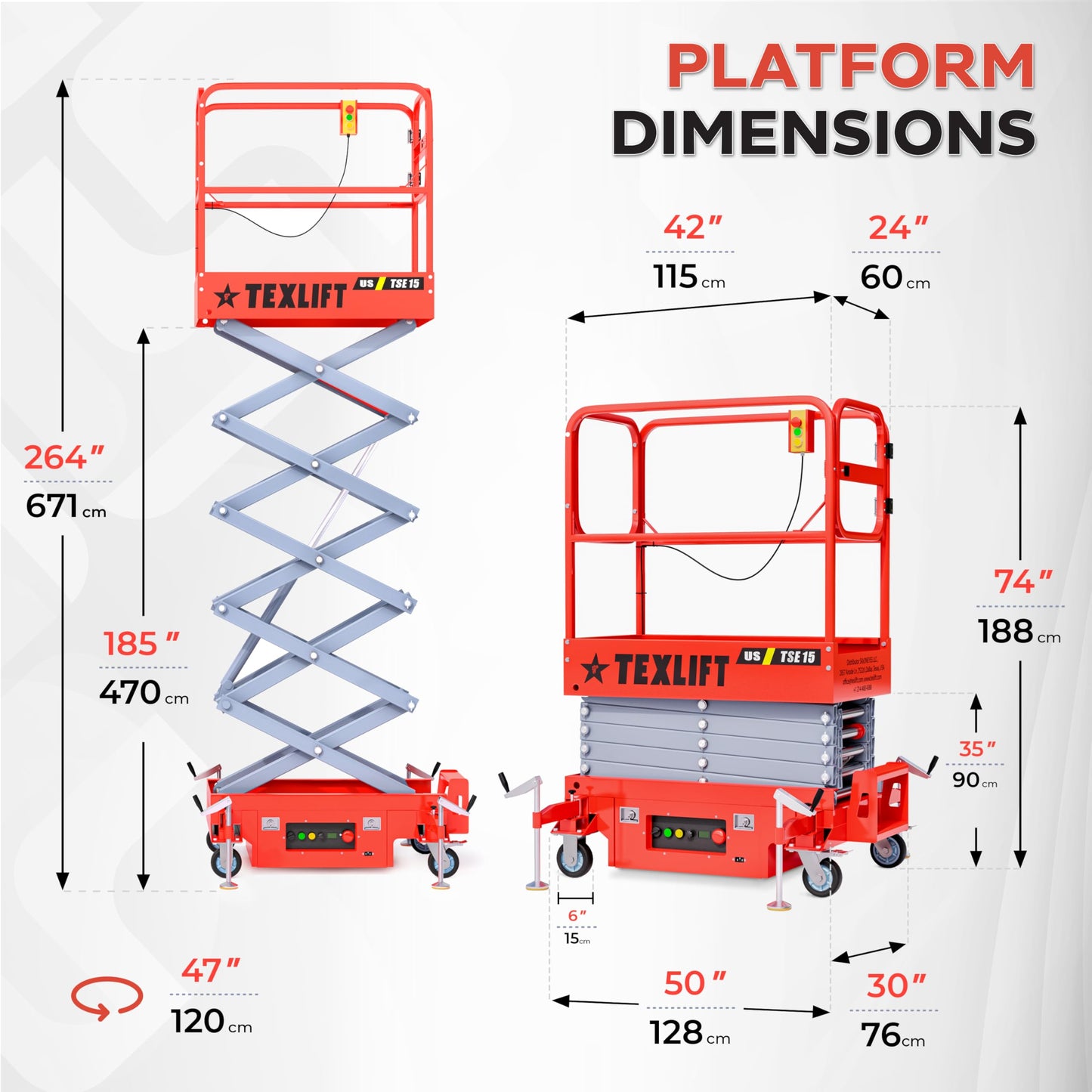 TEXLIFT Semi Automatic Electric Scaffolding Scissor Lift – Hydraulic Mobile Lifter Aerial Work Platform Height 15 Feet Overall Height 22 Feet – Portable Man Lift Table - 2 Pack