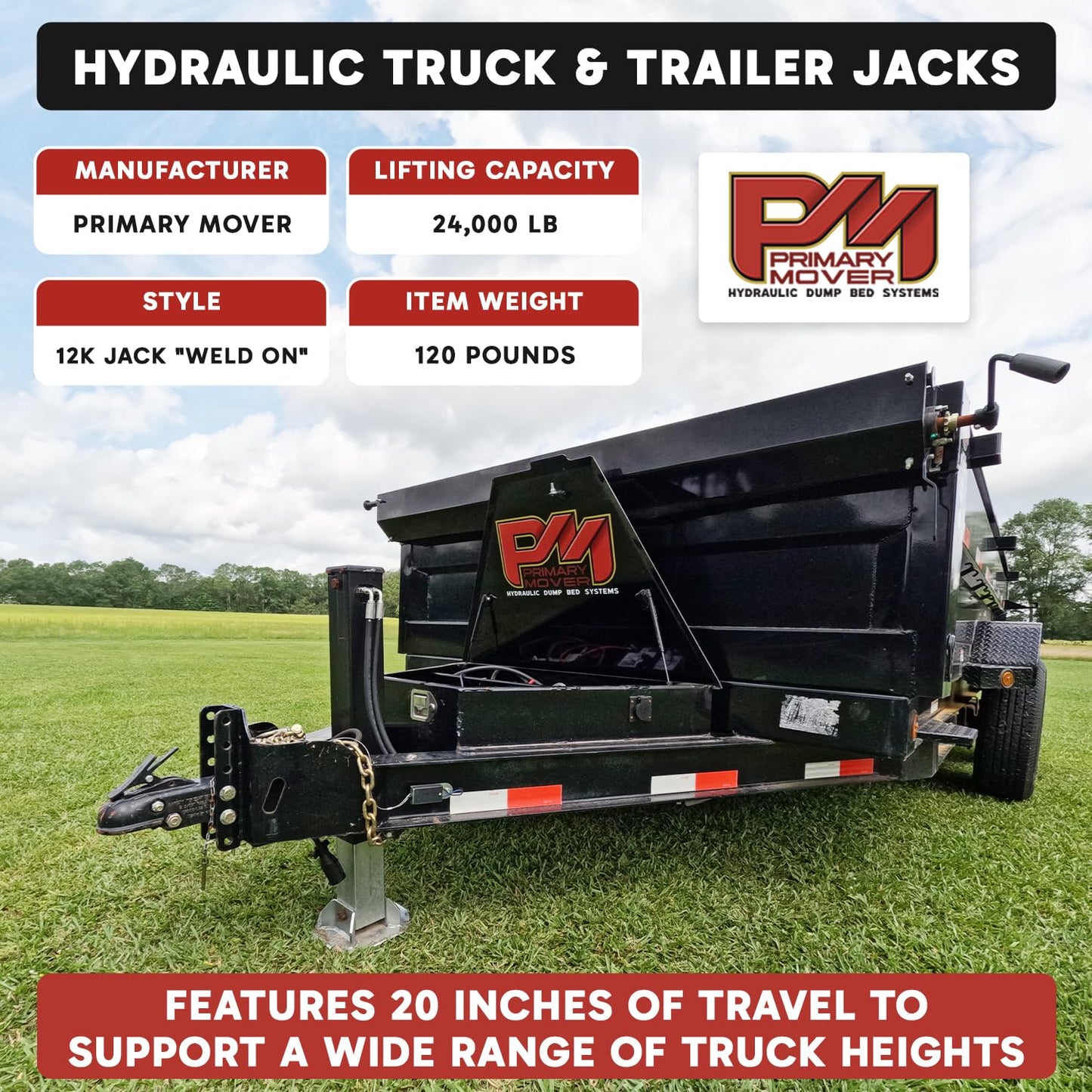 Hydraulic Trailer Jack (24,000 lb) Power Jack 12K x 2 Double Acting, Lift Trailer Jack Stand & Hydraulic Power Unit with (Hydraulic Jack with Bracket) (24k Jack Weld On)