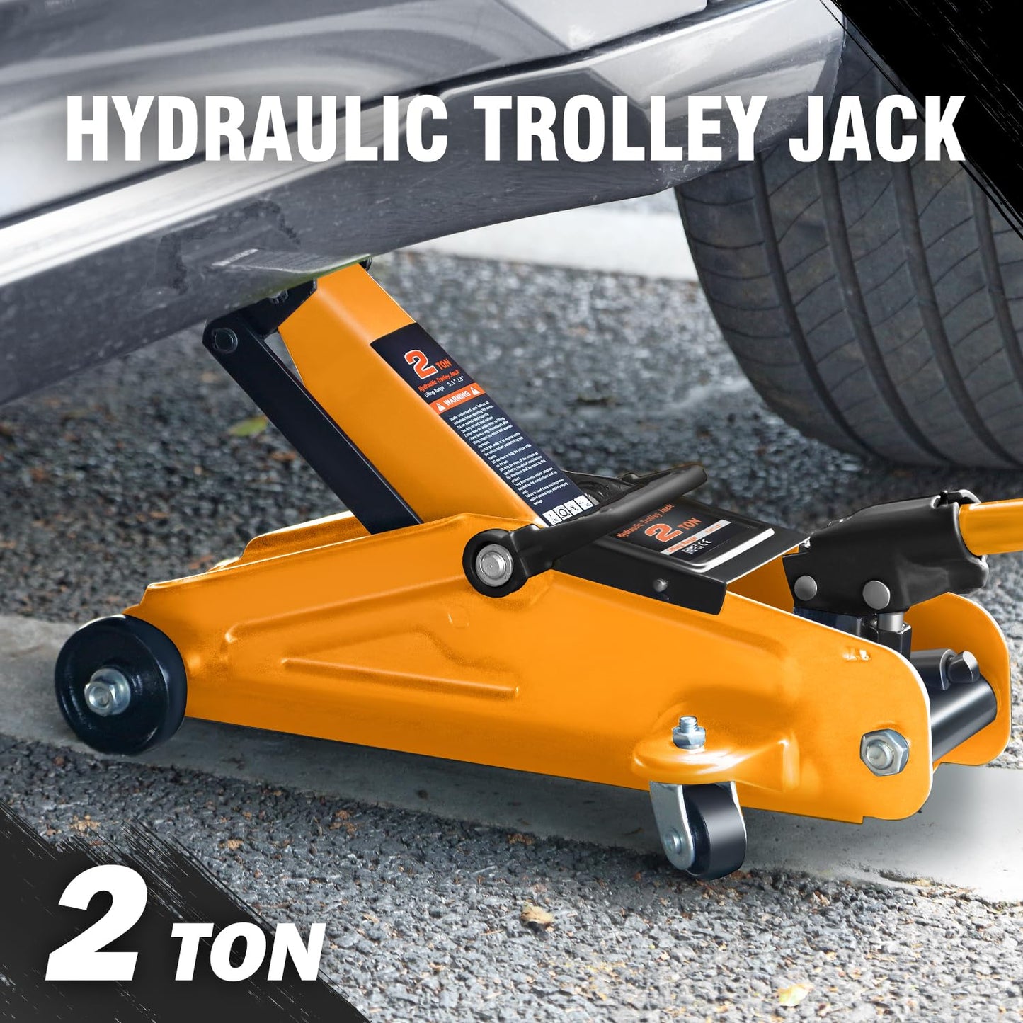 DNA Motoring Low Profile Hydraulic Trolley Service/Floor Jack, 2 Ton (4000 lbs) Capacity, Lifting Range 5.1"-13", Orange, TOOLS-00474-OG