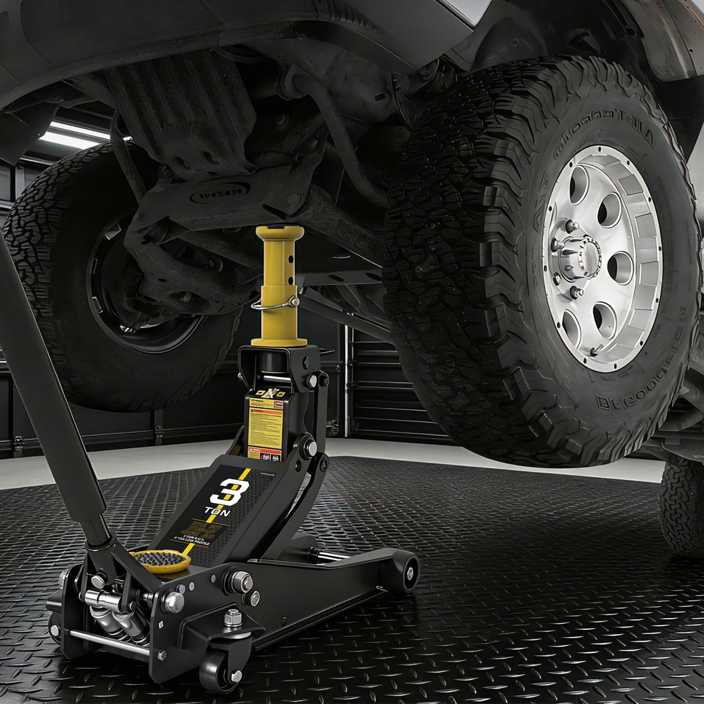 YELLOW JACKET Foldable Floor Jack 3 Ton Low and High Profile Professional Service Jack with Dual Piston Quick Lift Pump, Home and Workshop Car Maintenance for Various Vehicles