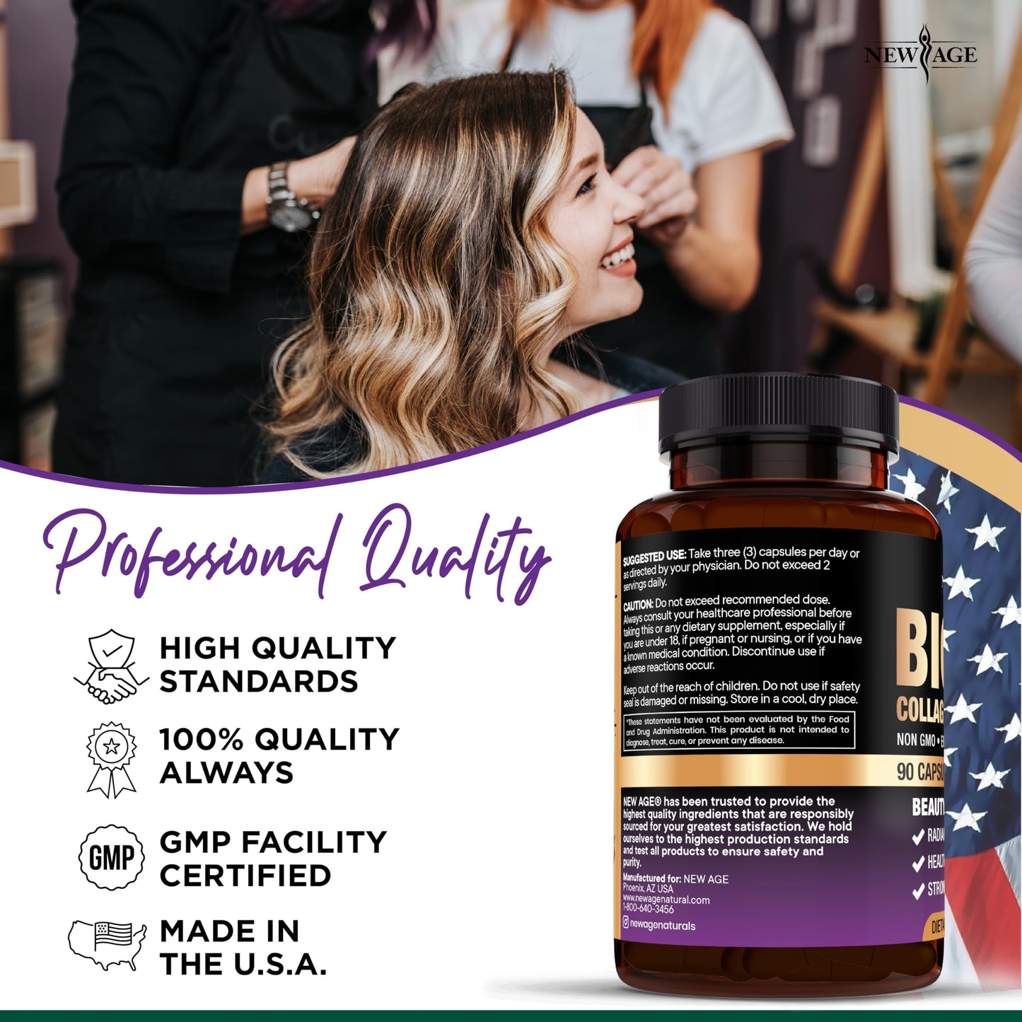 NEW AGE Biotin Collagen Keratin Hyaluronic Acid - 50,000mcg Hair Growth Vitamins for Men and Women, Nails, Hair, Skin Vitamins and DHT Blocker with Vitamin E Folic Acid Pumpkin Seed MSM- 180 Count